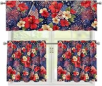Vista 56 de Juego de 250 cortinas de cocina con bandera estadounidense para ventanas, fácil de instalar, cortinas cortas de 24 pulgadas con bolsillo para barra