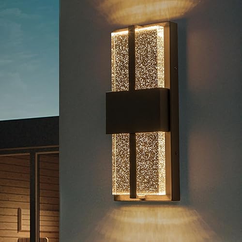Luces LED de pared para exteriores, 15 pulgadas, color negro, para porche, para casa, aplique de pared moderno exterior con cristal de cristal,