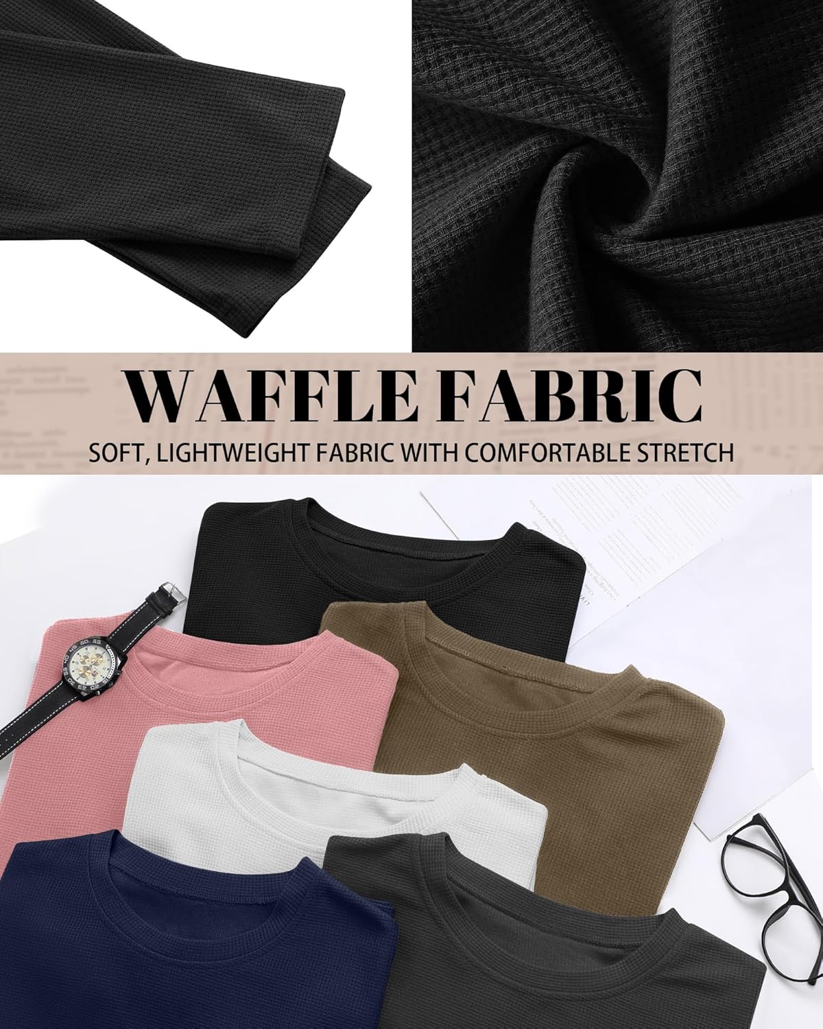 Womens Long Sleeve Sweatshirts Oversized Waffle Knit Tunic Tops Casual Crewneck Long Shirts - Image 5