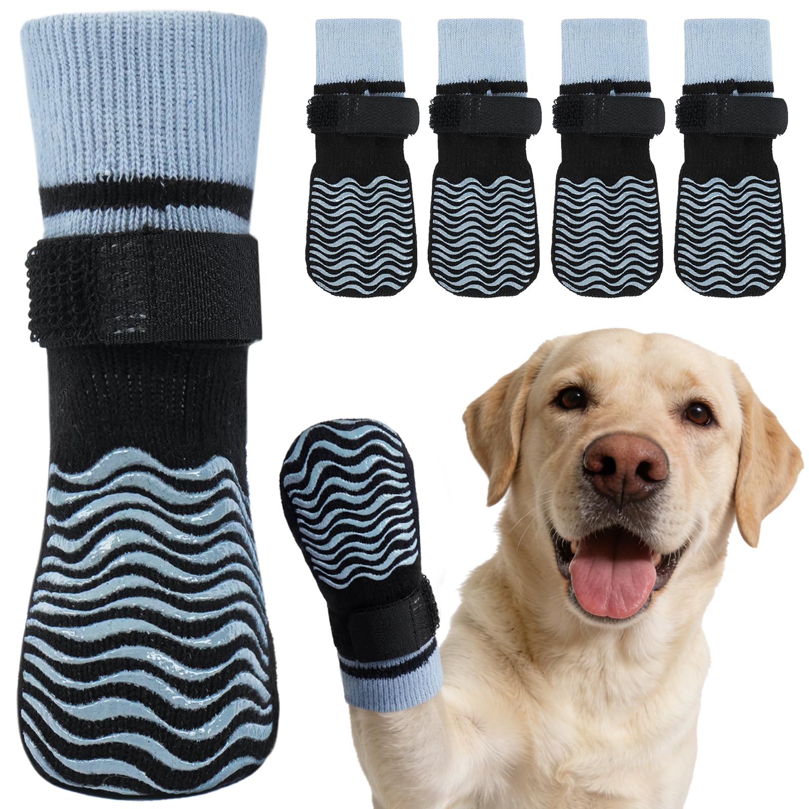 Kuoser Non Slip Dog Socks for Hardwood Floors, Dog Grippy Socks with Double-Sided Traction, Anti Slip Dogs Booties Paw Protectors to Prevent Licking Paws for Small Medium Large Senior Dogs, 4 Pack-S — view 9