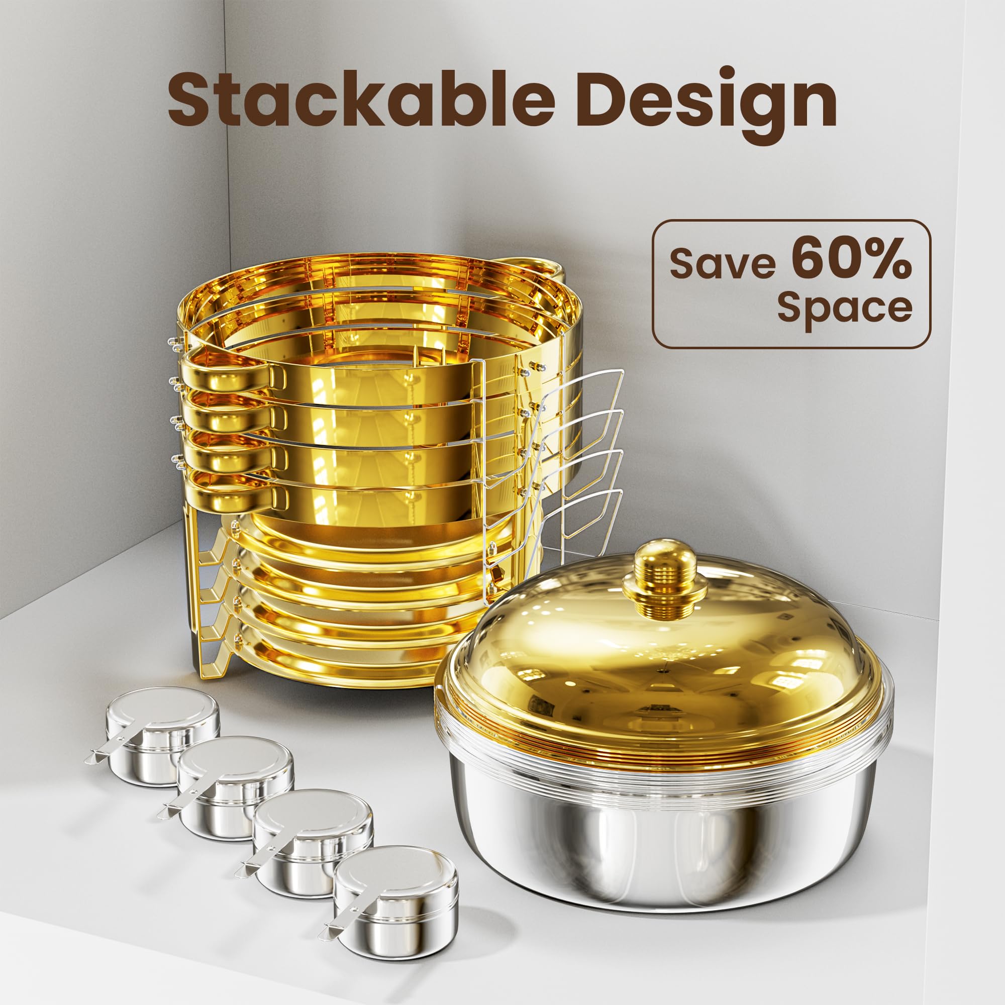 WARMOUNTS Platos dorados de 6 cuartos para buffet con tapa (2)