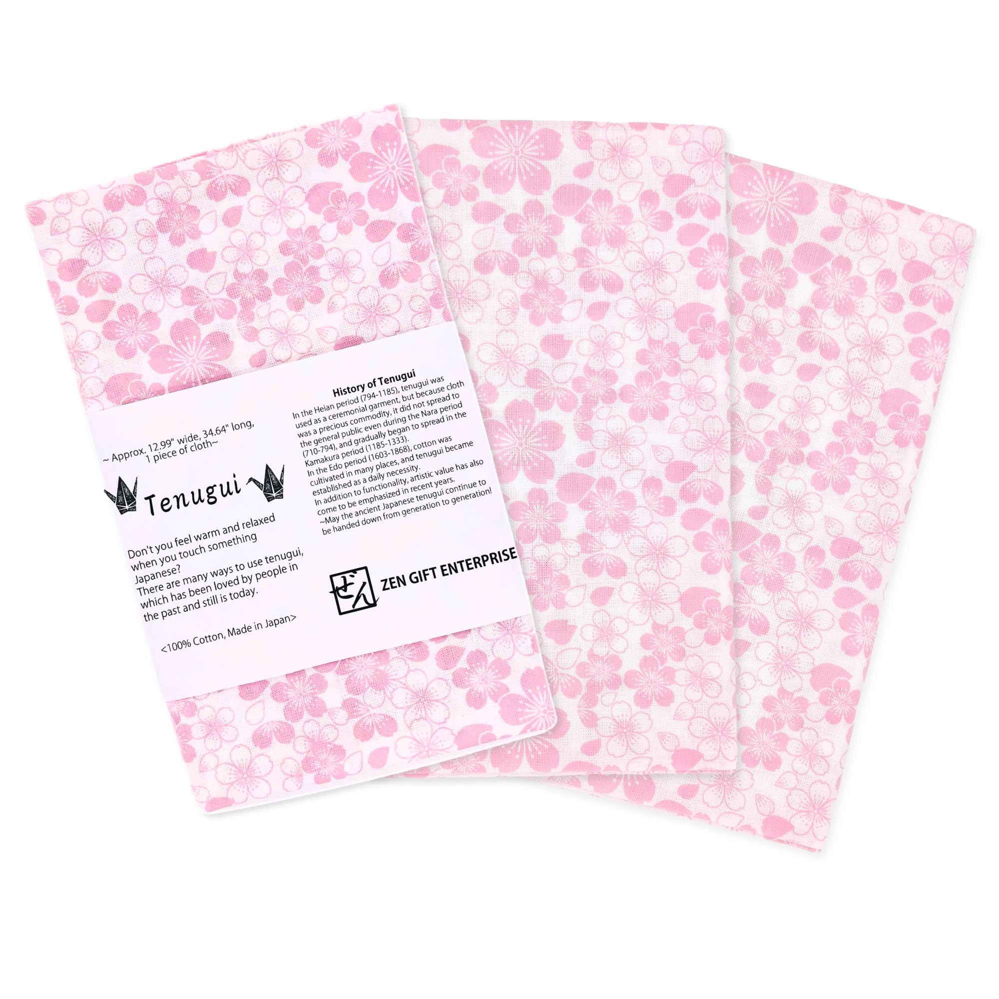Zen Gift Enterprise Sakura (Pink / White) Set Of 3 Japanese Towel Tenugui With Fray Prevention Processing, Traditional, Cherry Blossom Pattern Set Of 3, 12.99 X 34.64 In, Made In Japan, Z-T3-5