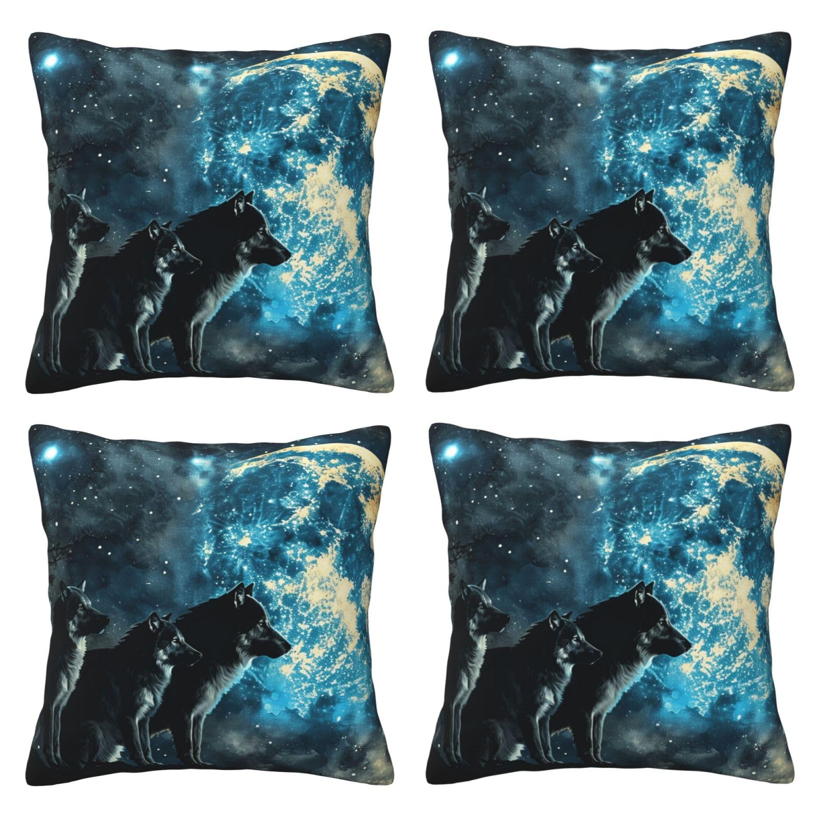 Wolfs Throw Pillow Cases 4 Pack Square Pillowcases Super Soft Pillow Protectors With Zipper for Couch Livingroom Sofa Bed Office Car,45x45 CM