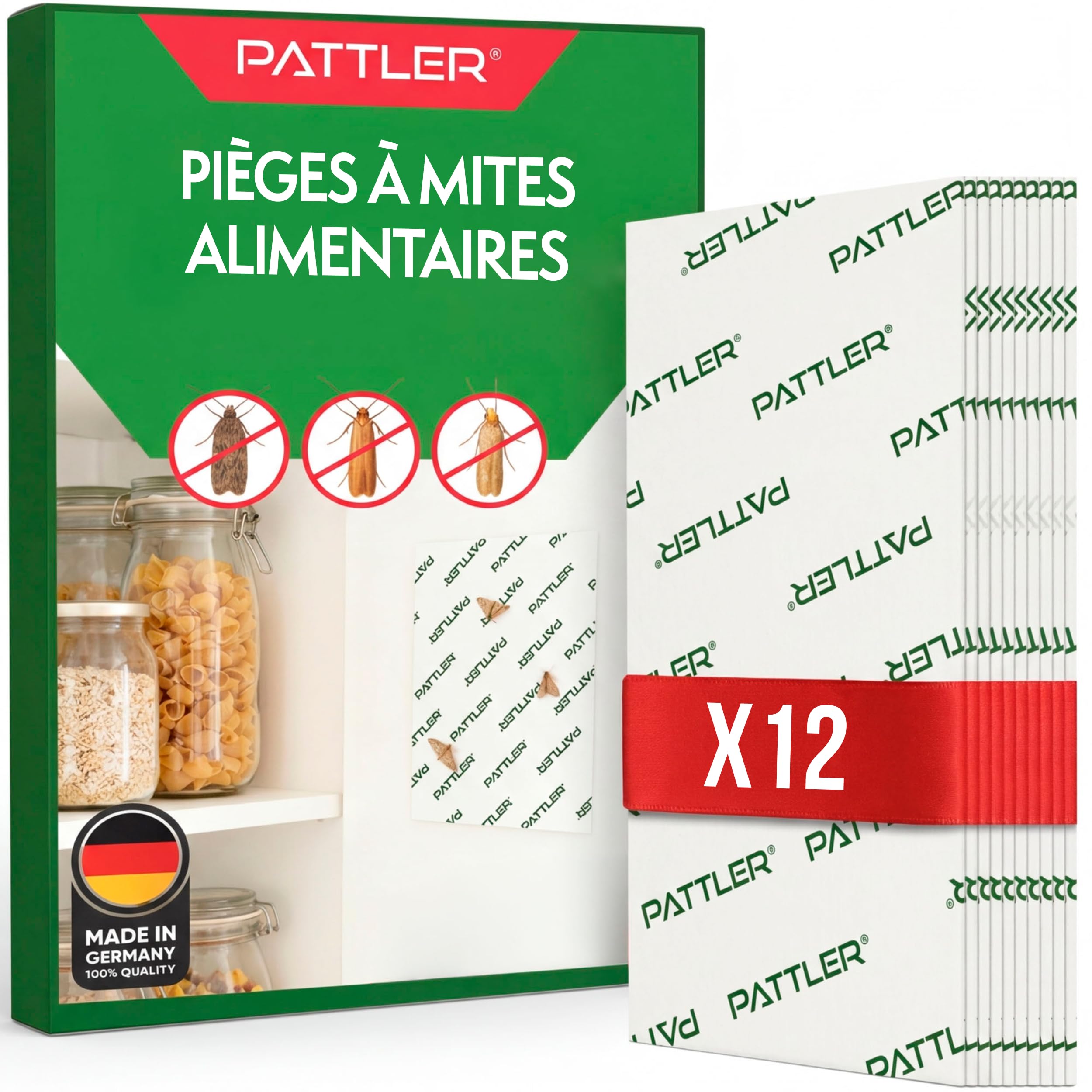 PATTLER Piege Mites Alimentaires Puissant à phéromone – 12 Pièces. Anti Mites Alimentaires sans Insecticide pour Garde-Manger et Cuisine. Capture e Contrôle des Infestations de Mites Alimentaires.