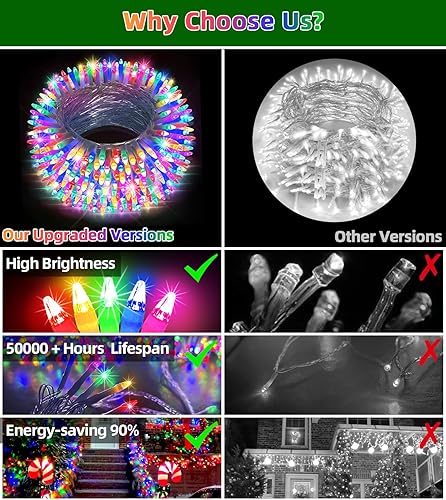 Miniatura 6 de Guirnalda de 750 luces led navideñas, de 240 pies, 12 modos, con temporizador, regulable, impermeable, para árboles, vallas, jardines, Navidad,