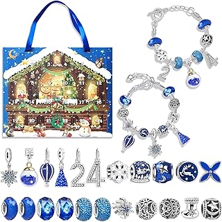 Advent Calendar 2023 Kids, Jewellery Advent Calendar, Charm Bracelet Advent Calendar for Girls, 24 Days Christmas Countdown Calendar Jewelry Gift Set 22 Charms Beads + 2 Bracelets