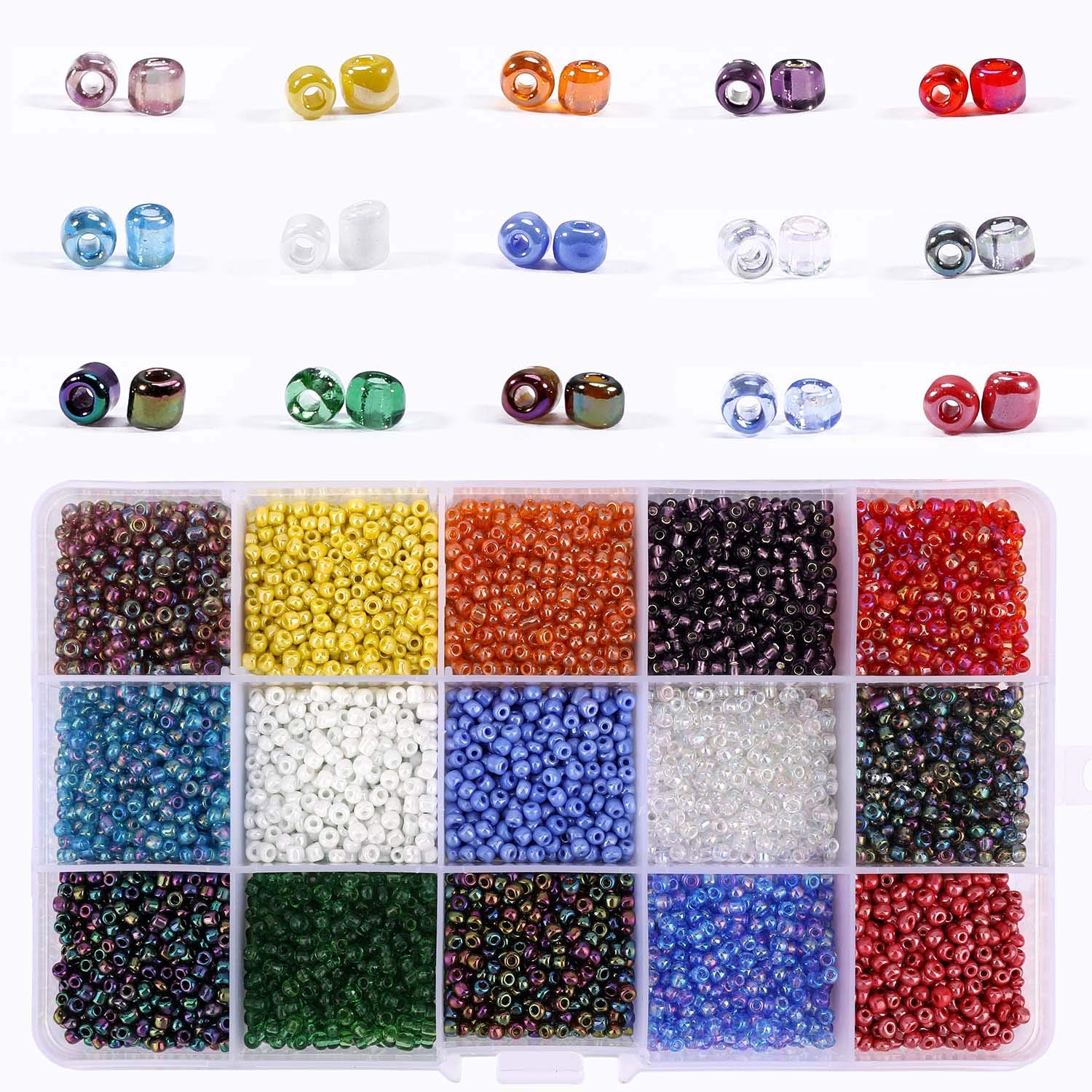7500pcs Glass Seed Beads 3mm (8/0), Mixed Shapes Small Pony Beads Assorted Colors - Metallic Opaque Pearl Luster Plated Loose Spacer Beads, 3mm Round, Hole 1.0mm for Jewelry Making, DIY Crafting