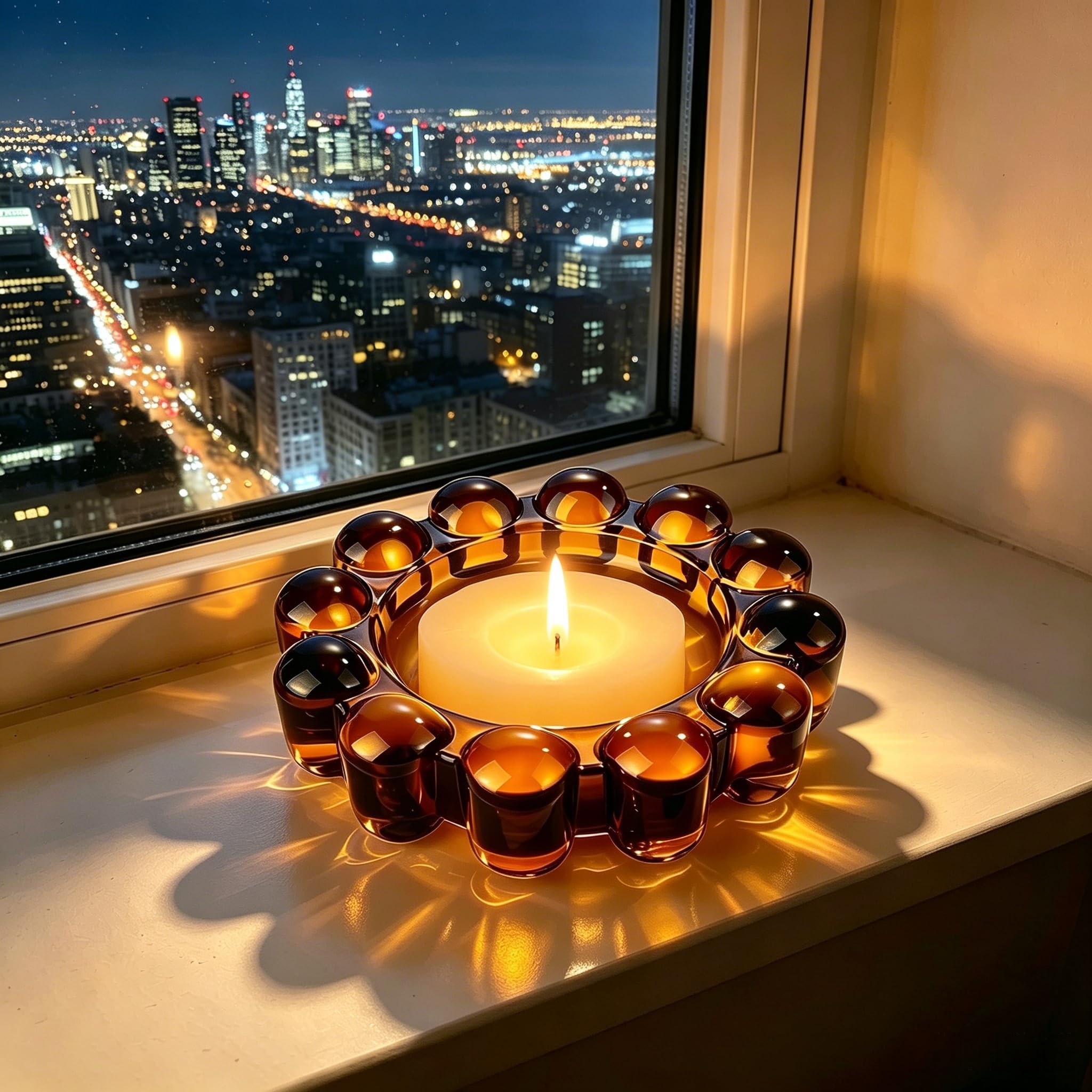 KHTUMEWARE Amber Bubble Glass Candle Dish, 5 in (128 mm) Decorative Tray for Tealights, Diffusers & Jewelry - Single Pack in Amber — KHTUMEWARE