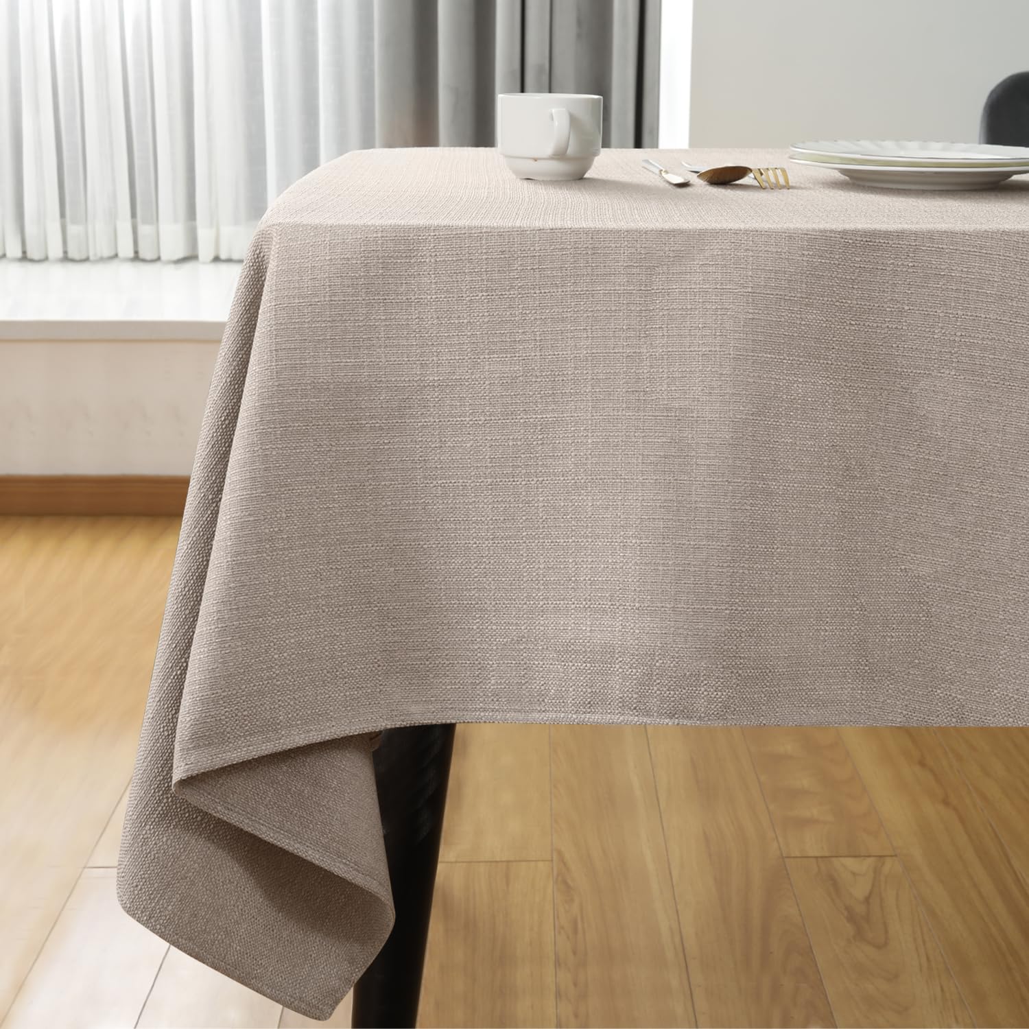 Nappe rectangulaire lavable en tissu beige pour salle à manger