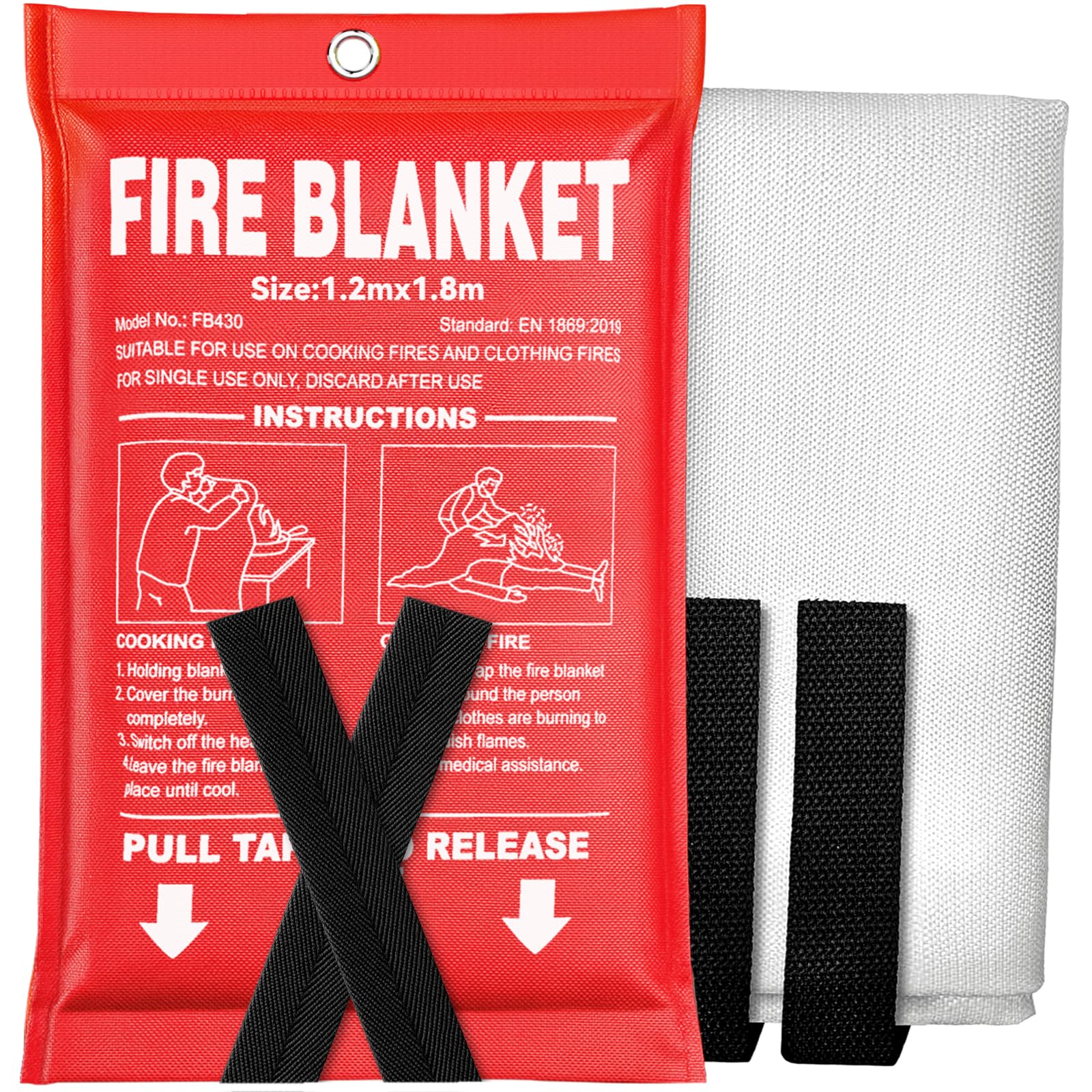 Feuerlöschdecke – 119,4 x 180,3 cm vorbereitete Notfall-Feuerdecke für Zuhause und Küche, Wohnmobil, Grill, Kamin, sicher und einfach für junge Erwachsene und ältere Menschen, die allein