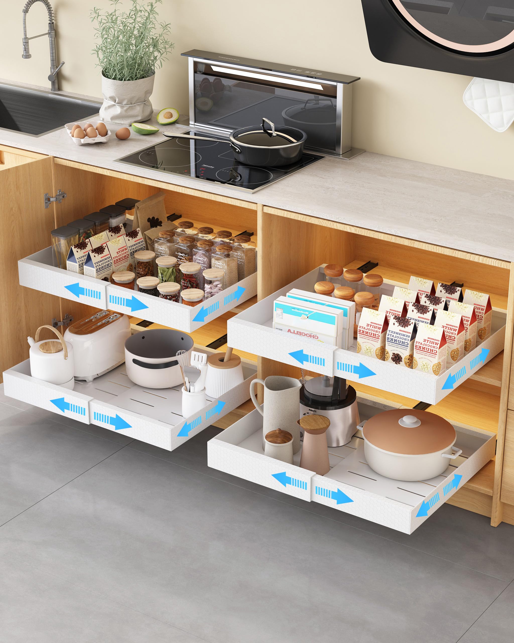 Rangement de cuisine coulissant extensible UMDONX en métal, tiroir adhésif pour meuble bas