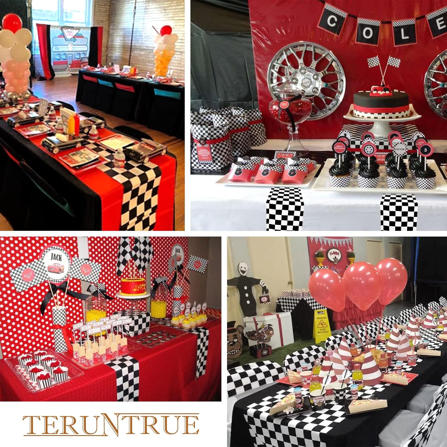 8 Packs Checkered Table Runner Polyester Classic Black and White Checkerboard Racing Road Theme Tablecloth for Indoor Outdoor Events, Wedding, Birthday Parties, Banquets and Celebrations (12 x 72 Inch