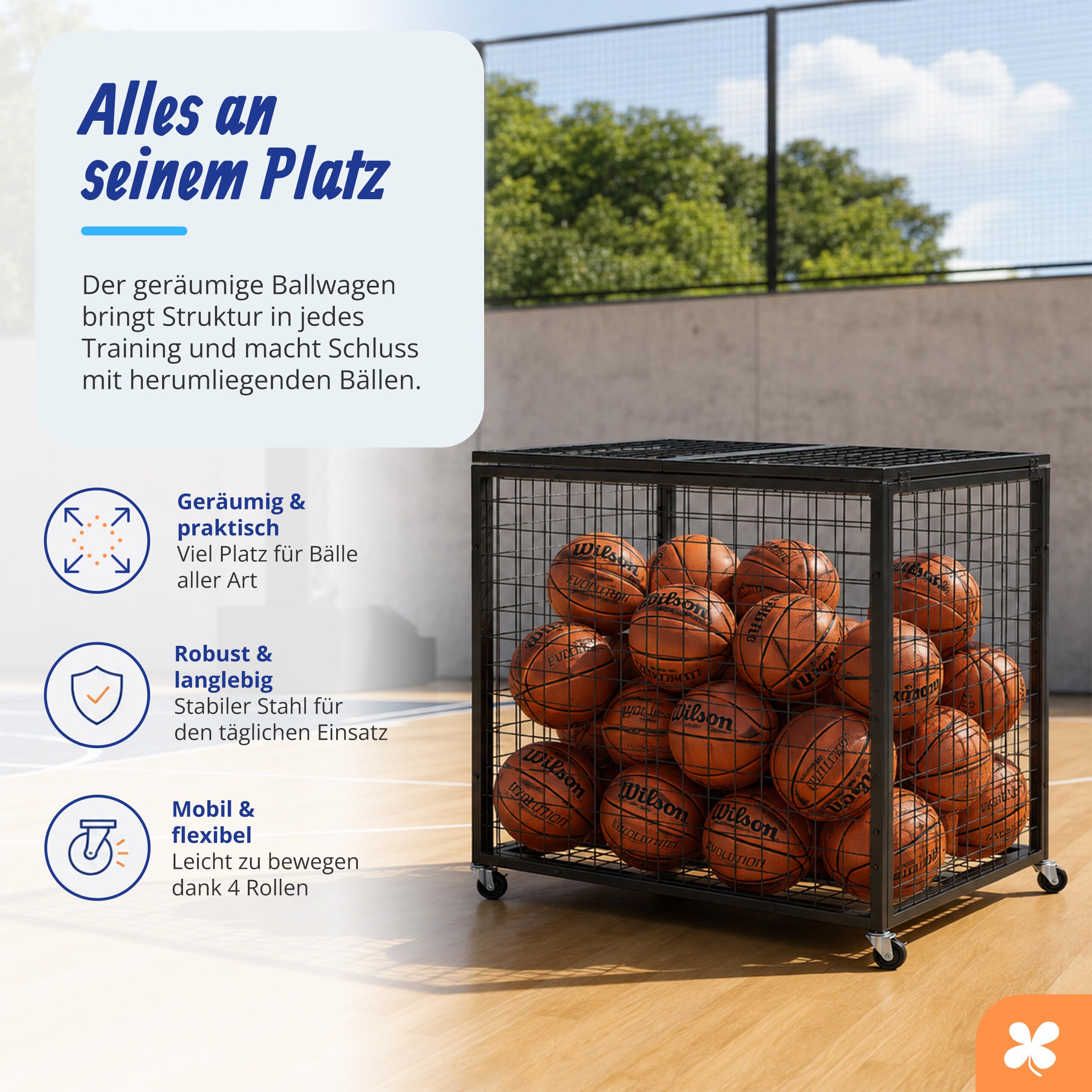 Relaxdays Ballwagen, 4 Rollen, Bremsen, HBT: 81,5 x 85 x 66 cm, schwarz