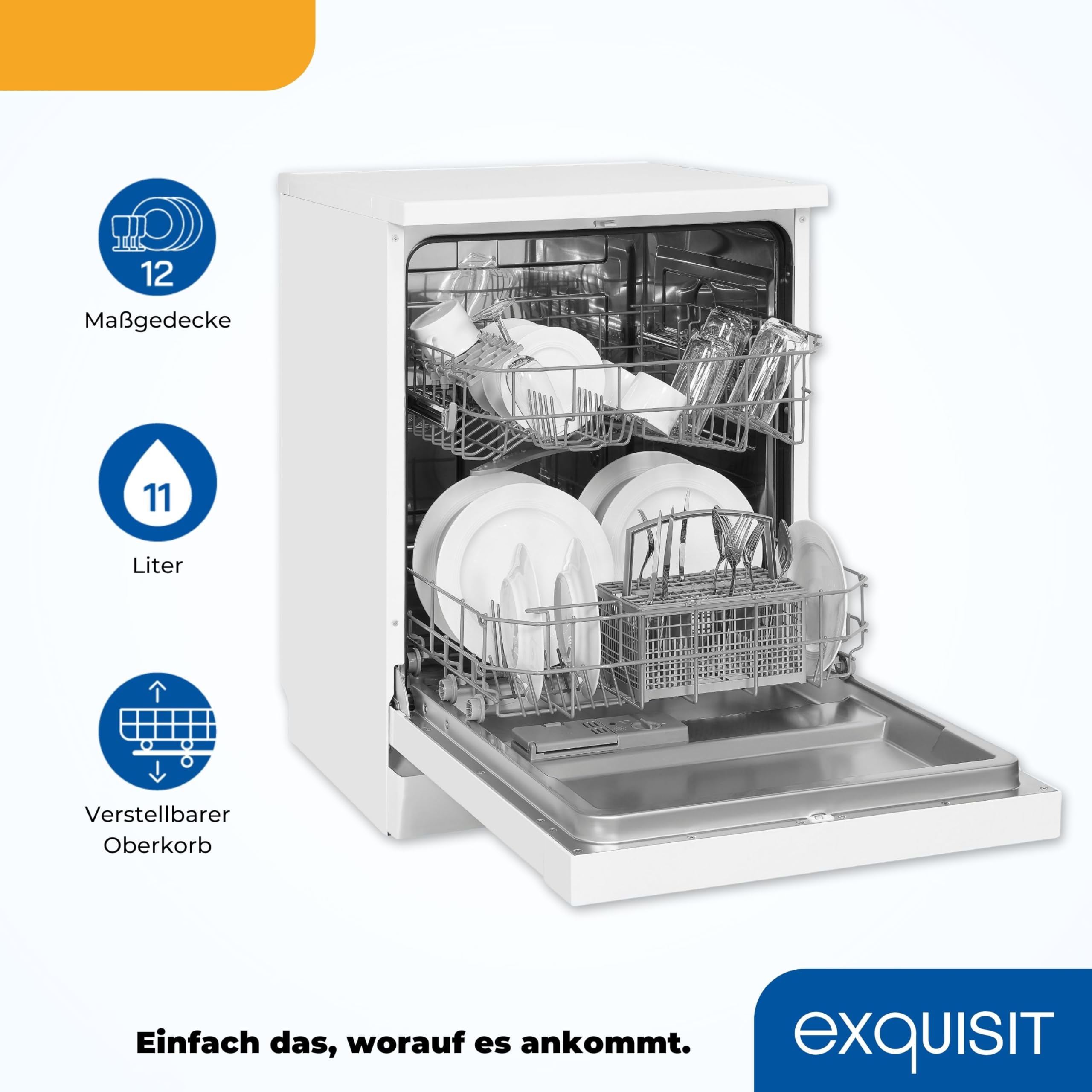 Exquisit Geschirrspüler GSP6012-030E weiss | Geschirrspüler 60 cm unterbaufähig und freistehend | 12 Maßgedecke | LED | Spülmaschine 60 cm freistehend