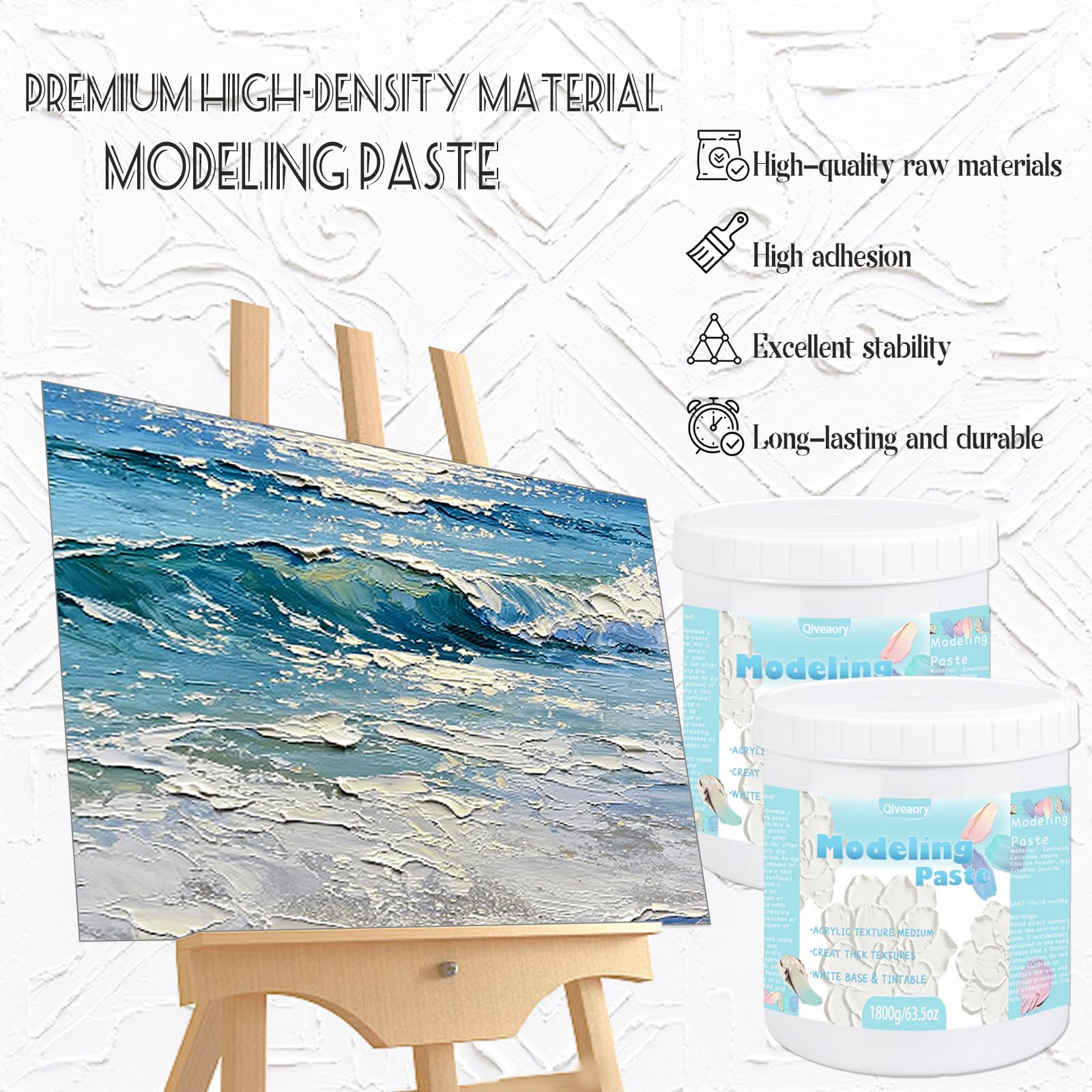 Pasta Texturizzata Acrilica Professionale 2000ml (3600g), Alta Densità, Pasta Strutturante per Pittura su Tela, Progetti Artistici Fai Da Te, Texture 3D e Strati Spessi, Materiali per Arte