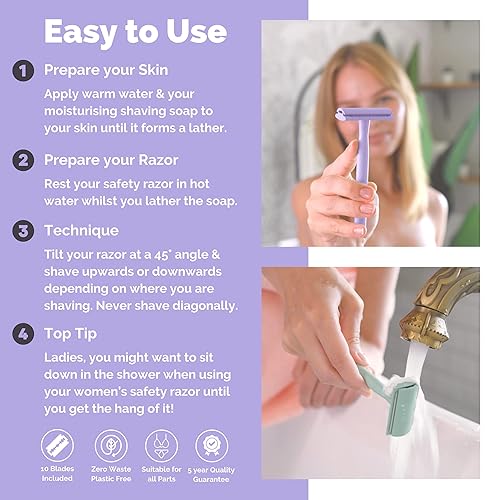 Miniatura 5 de Jungle Culture Maquinilla de afeitar de seguridad de doble borde para mujer  Incluye 10 cuchillas de afeitar de seguridad de doble borde y bolsa de