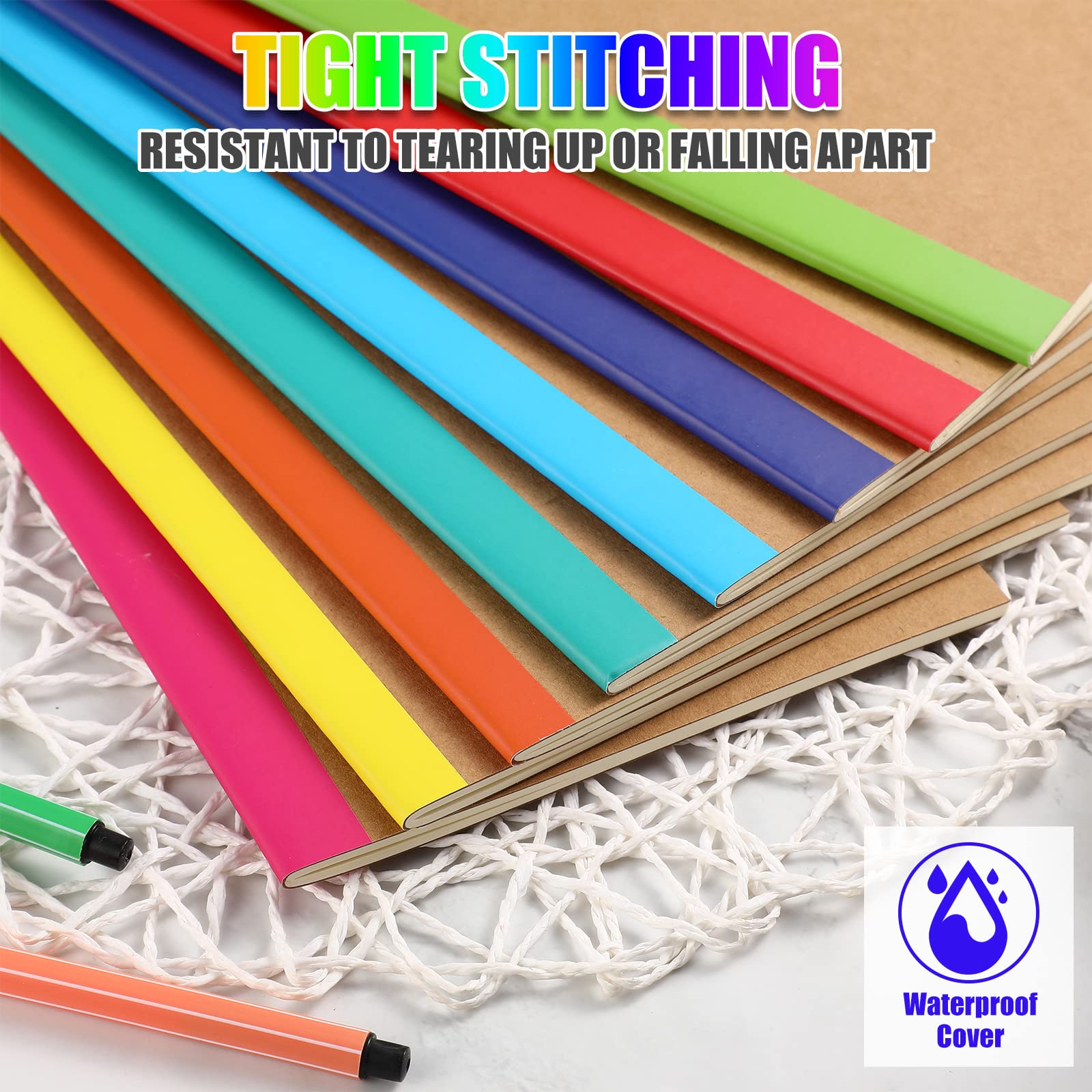 24 Packungen A5 Kompositions-Notizbücher, Kraftpapier, liniert, Tagebücher mit Regenbogenrücken, Krafteinband, Reisetagebuch für Kinder, Studenten, Zuhause, Büro, Schule, College-Zubehör, 21,6 x 14