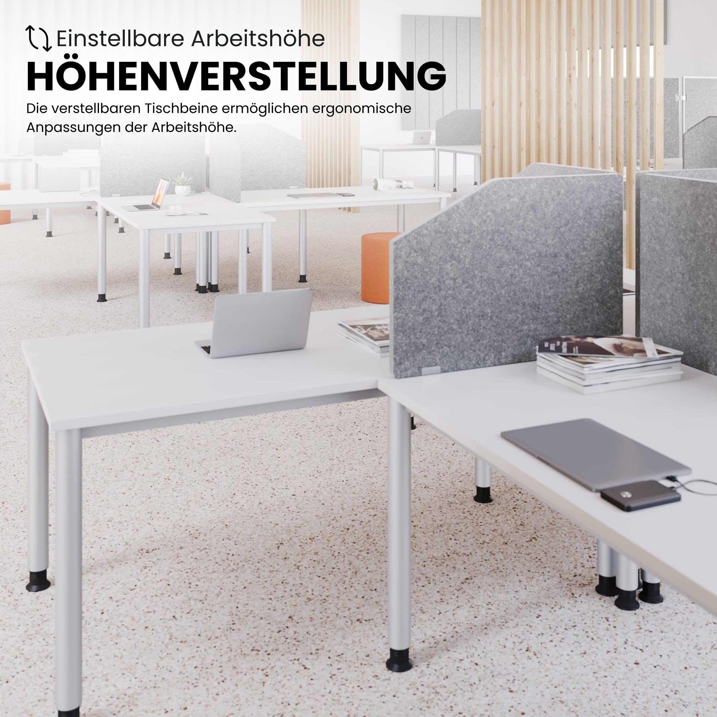 Bümö Höhenverstellbarer Eckschreibtisch O-Serie 200x120 Cm - L-Form Bürotisch In Grau/silber
