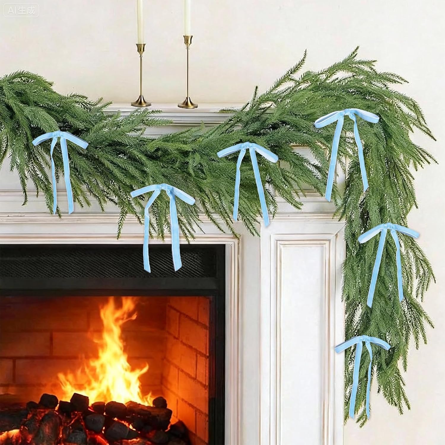 LaRibbons 24 Pcs Light Blue Velvet Bows for Christmas Tree, Door, Garland, Wreath, 3/8" Wide, 5"x7", Vintage Style - Image 6