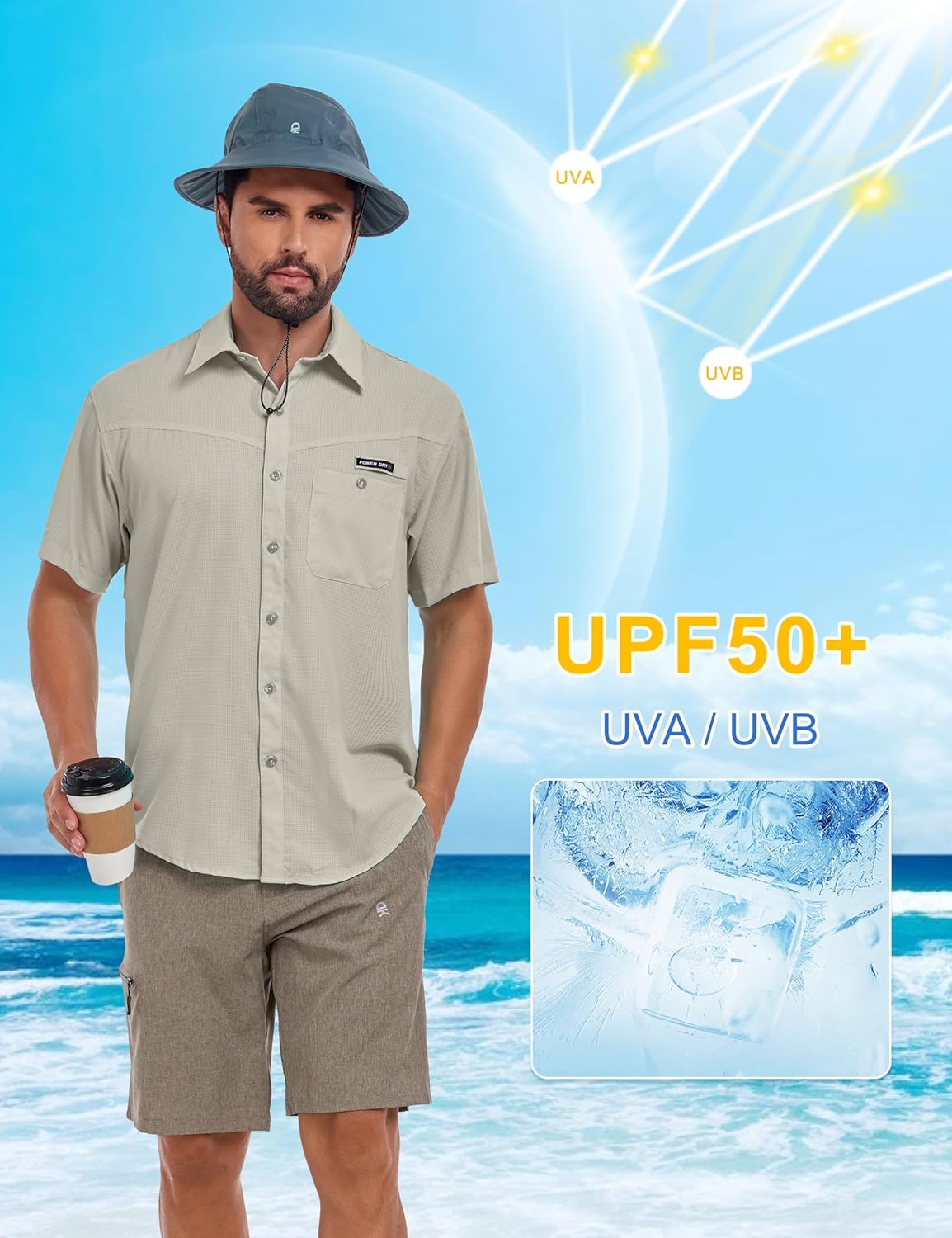 Little Donkey Andy Men's Breathable UPF 50 Shirt, Lightweight Short Sleeve Button Down Shirts for Fishing Hiking