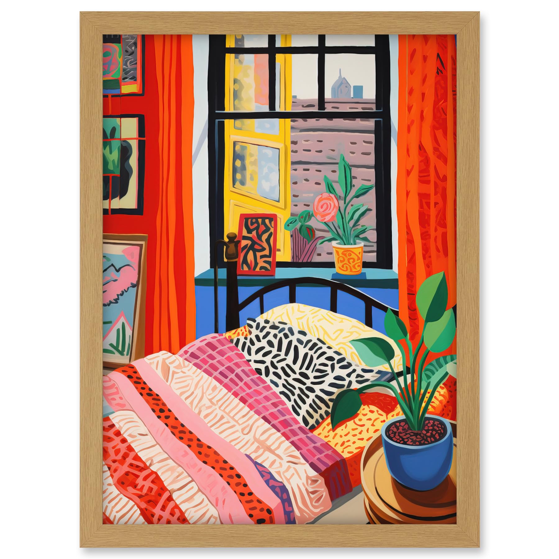 Artery8 The Artist's Bedroom Henri Matisse Style Vibrant Patterns Colourful Oil Painting Artwork Framed A3 Wall Art Print