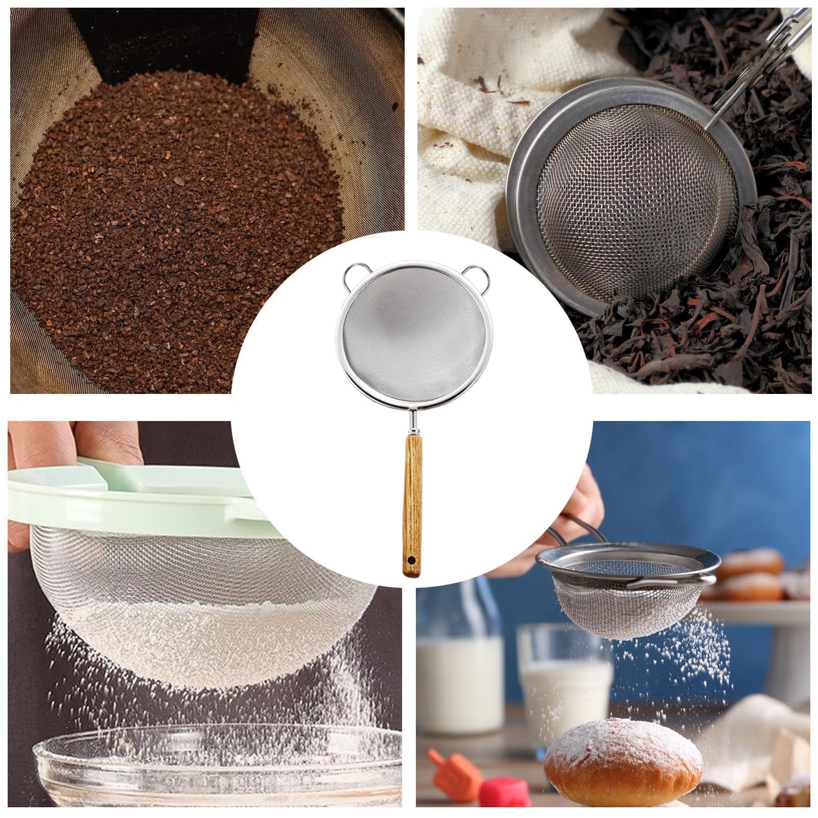 MRKU Coladores de Cocina de Acero Inoxidable, tamiz de harina - Suministros para Hornear de Doble Oreja