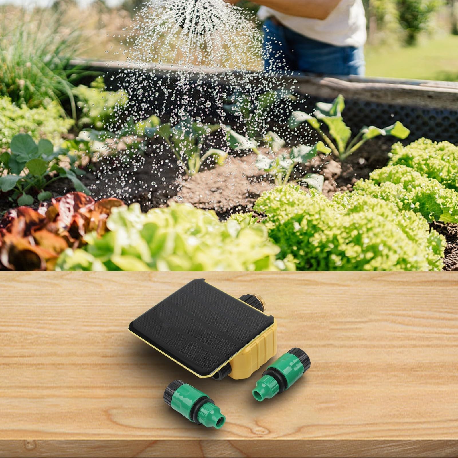 Timer di irrigazione solare con controllo WiFi e app, sistema di irrigazione automatico a doppia uscita con sensore di pioggia per giardini, prati, aiuole, serre e terrazzi, solare e (2