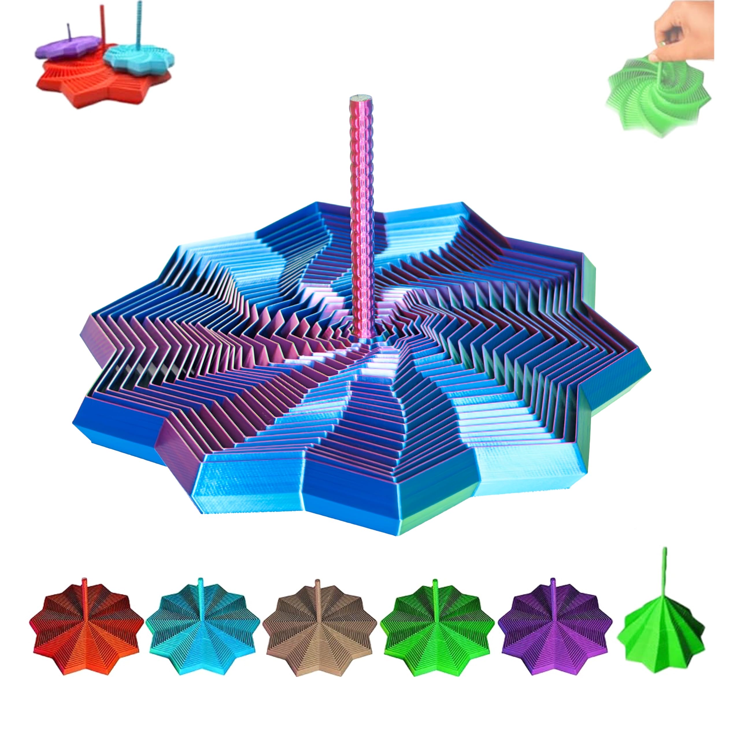 Amarise 3D-Printed Expanded Sensory Fidget Star – Spiral Honeycomb Hexagon with Handle, Stress Relief Toy, for Adults & Teens, PLA Material (Holographic, 6.89in)