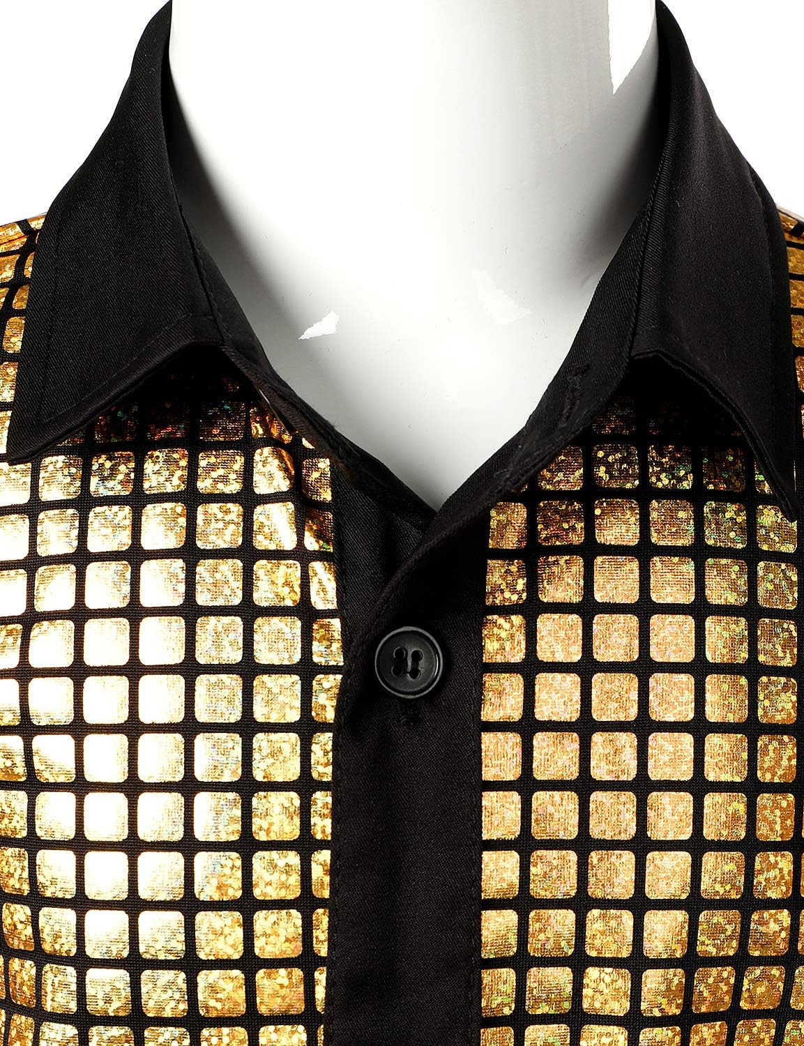 JOGAL Boy's Dress Shirt Sequins Button Down Shirts 70s Disco Party Costume - Image 3