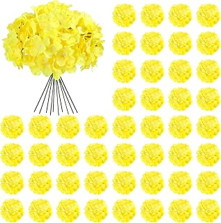 Auihiay Fall Hydrangea Artificial Flowers, 64Pcs Silk Yellow Hydrangeas