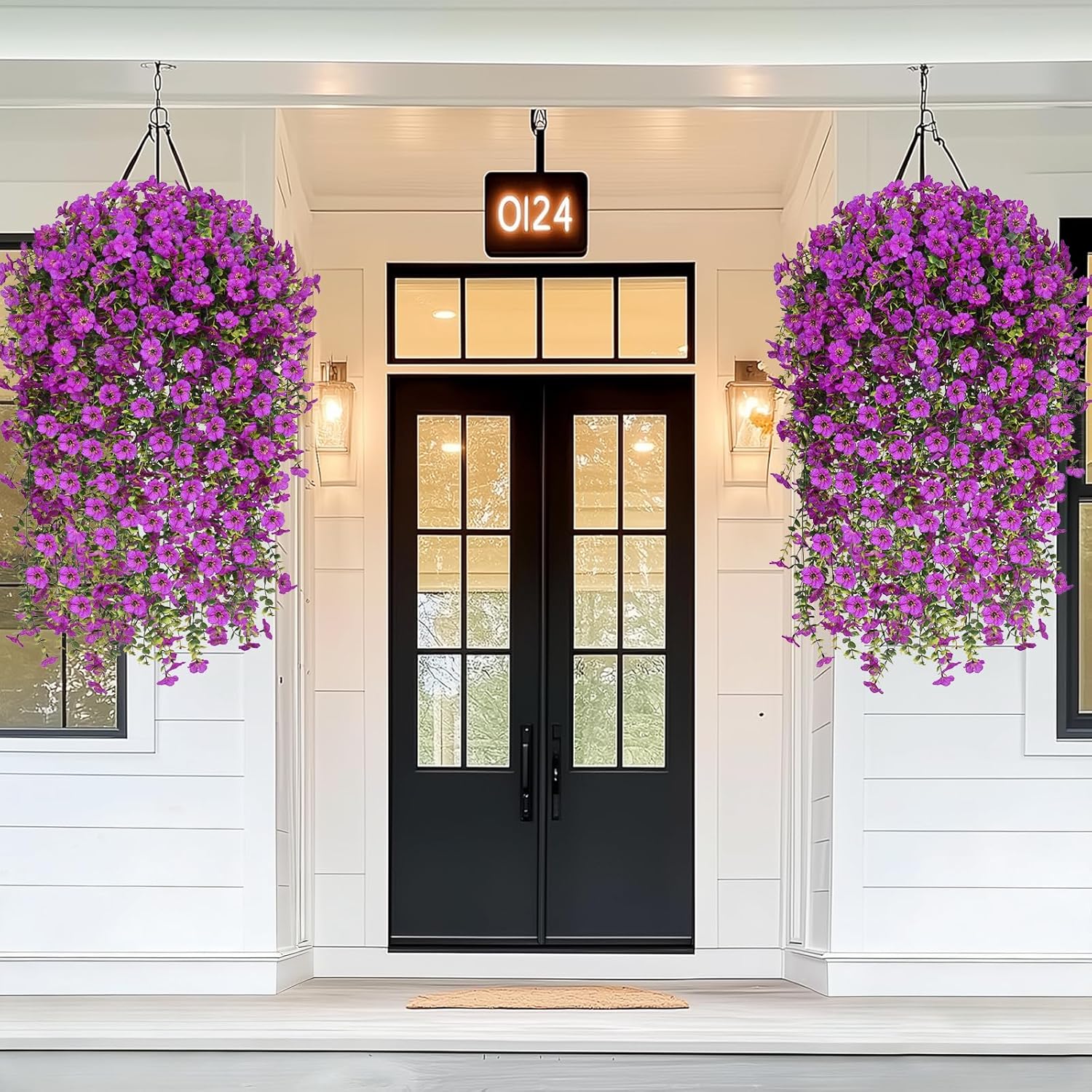 Yastouay 4 Pcs Artificial Flowers for Outdoors, UV Resistant Fake Outdoor Flowers, Realistic Artificial Plants & Flowers for Outdoor Porch Patio Window Garden Decor(Purple)