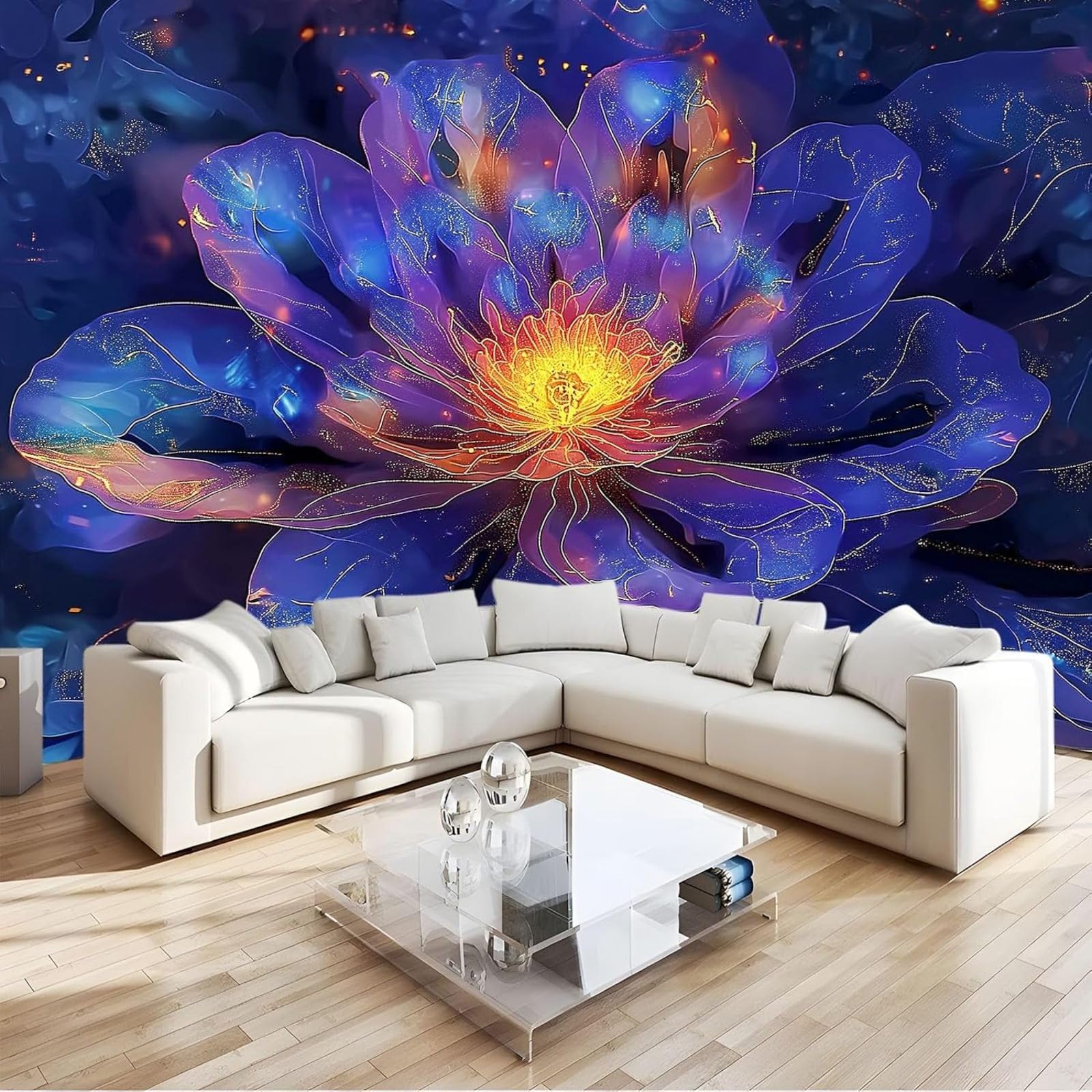 hgjdjhnf Abstract Floral Wallpaper, Photo Wallpaper, Wall Decor, Wall Mural, Decoration for Study, Living Room, Restaurant, Cafe, Purple, 430cm x 300cm