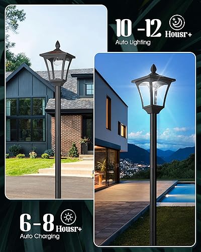 Miniatura 2 de Seovix Paquete de 2 luces solares de poste de 70 pulgadas, poste solar LED de 4500 K para exteriores, impermeable, IP65, poste solar para jardín,