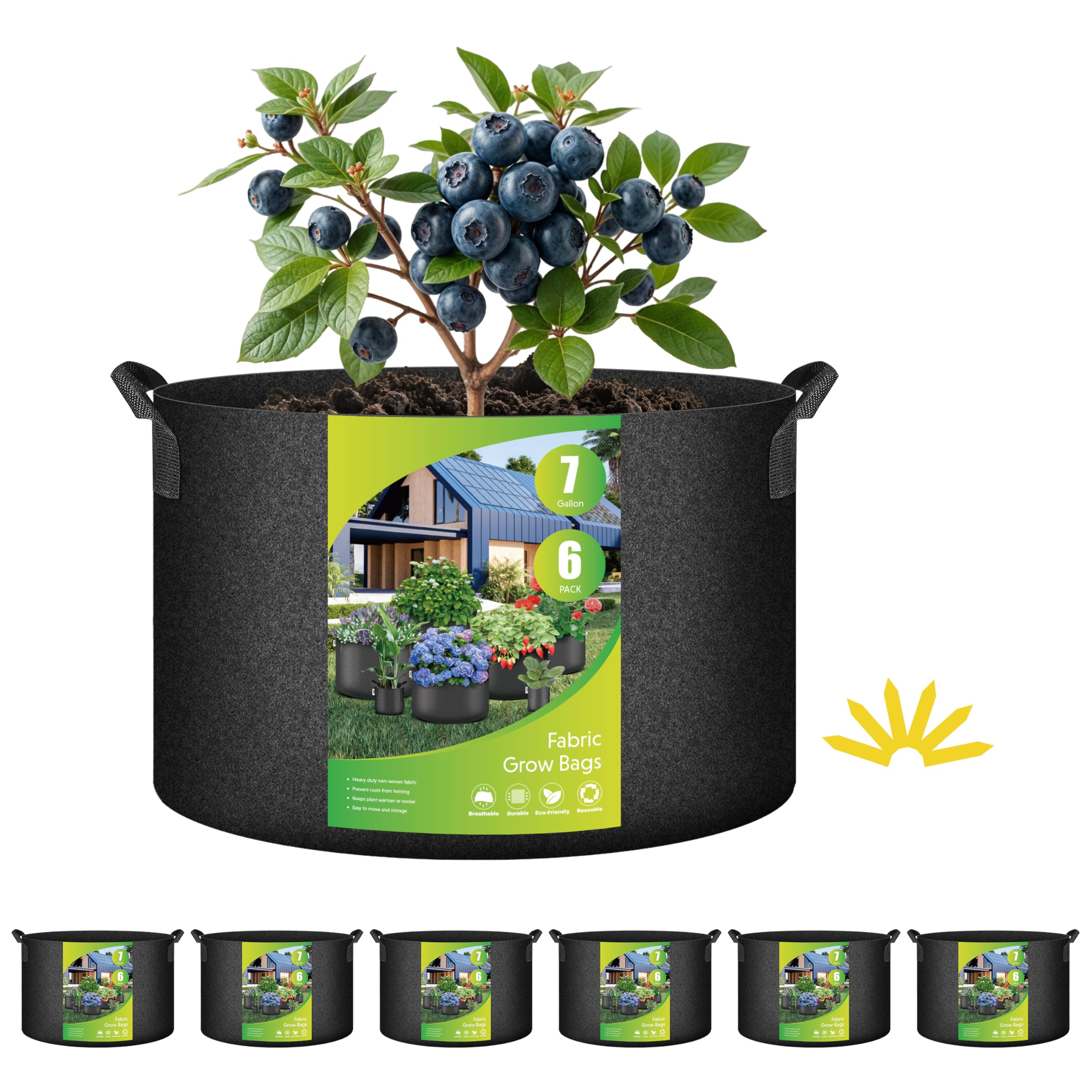 HealSmart 7 Gallon 6-Pack Nonwoven Grow Bags