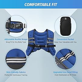 ZELUS Weighted Vest, 6lb/8lb/12lb/16lb/20lb/25lb/30lb Weight Vest with Reflective Stripe for Workout, Strength Training, Running, Fitness, Muscle Building, Weight Loss, Weightlifting, Blue(8 lb)