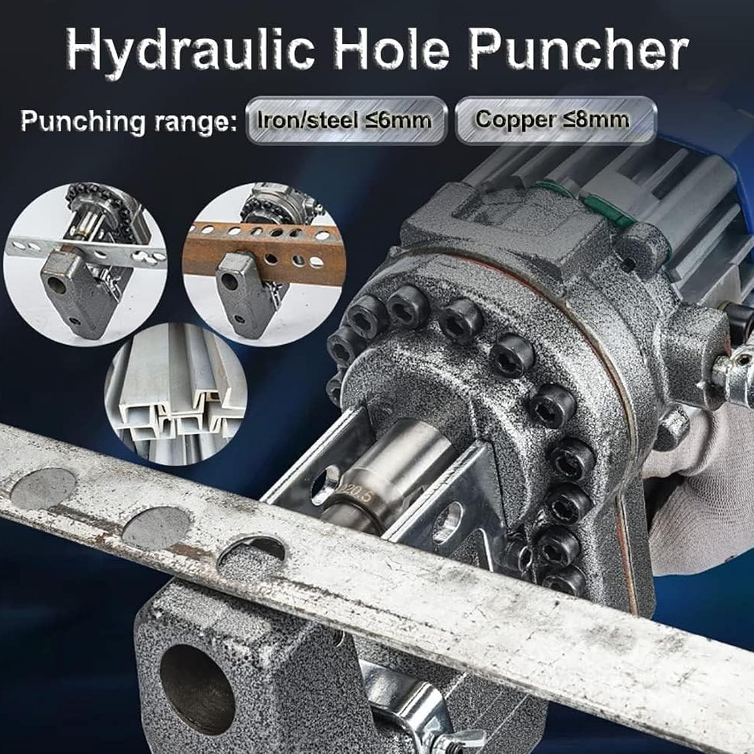Hydraulische Lochstanze mit 1300W Motor, 2-3 Sek. Stanzgeschwindigkeit für Metallbleche, Werkstatt- und Garageinsatz, Hochleistungslochpresse für Industrie & DIY-Projekte