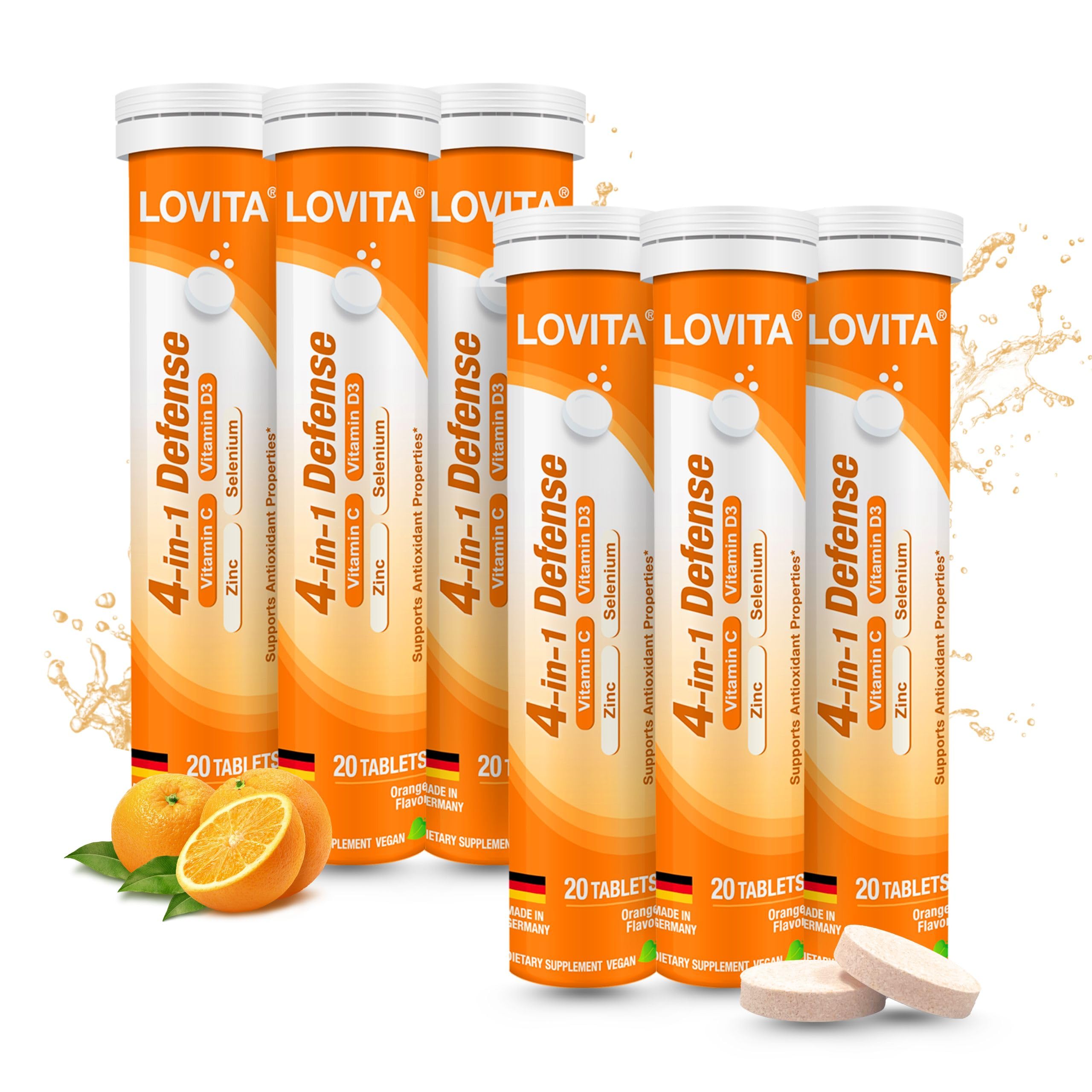 LOVITA 4-in-1 Vitamin C Effervescent Tablets, 20 Count, Pack of 6 20 Count (Pack of 6)