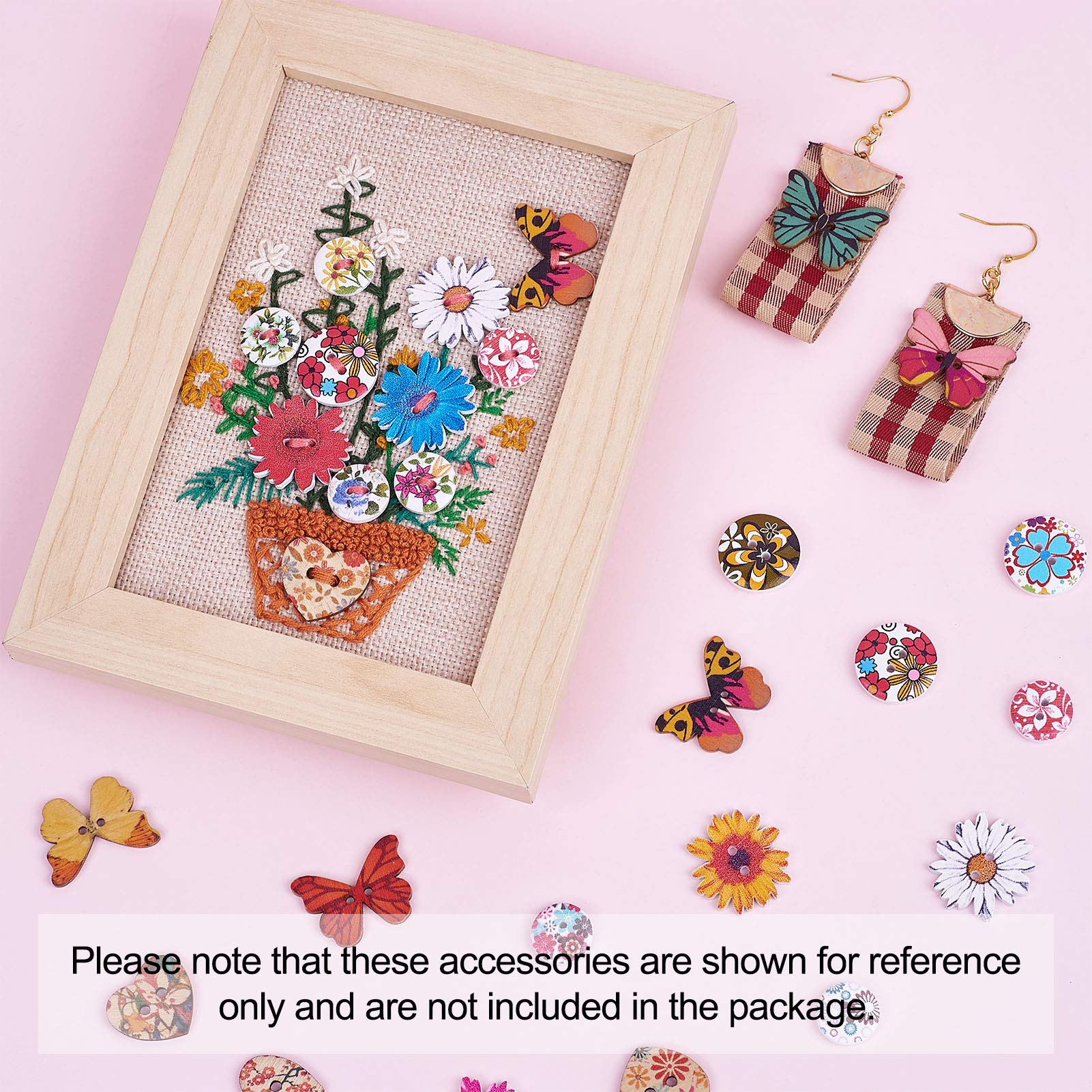 MegaPet 300 Stück bedruckte Holzknöpfe mit 2 Löchern, Herz, Blume, Schmetterling, runde Nähknöpfe mit Blumenmuster für DIY Nähprozess Dekoration