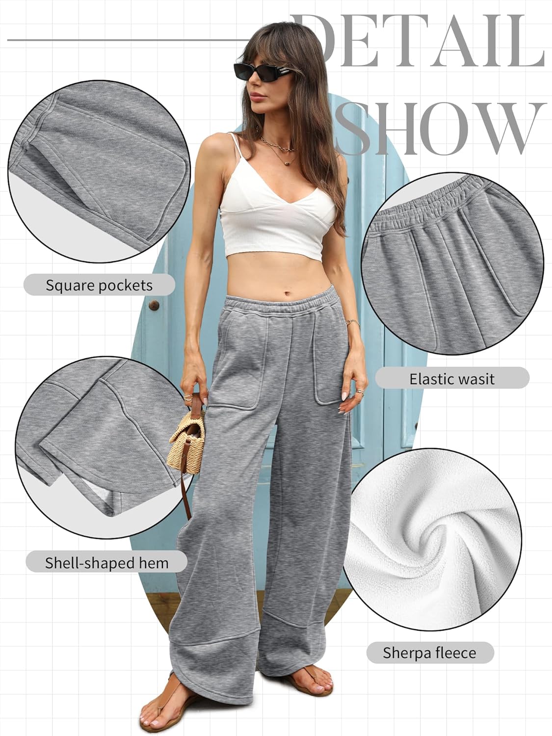 ELLEVEN Womens Fleece Lined Barrel Sweatpants – Low Rise Thermal Lounge Pants, Baggy Wide Leg with Large Pockets - Image 5