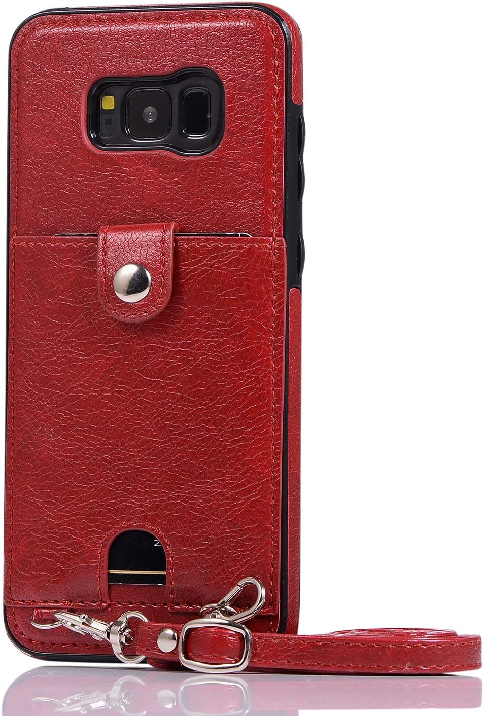 Galaxy S8 PU Wallet Cover Card Holder Slot Protective Crossbody Chain Strap 5.8" (Samsung Galaxy S8, Red)