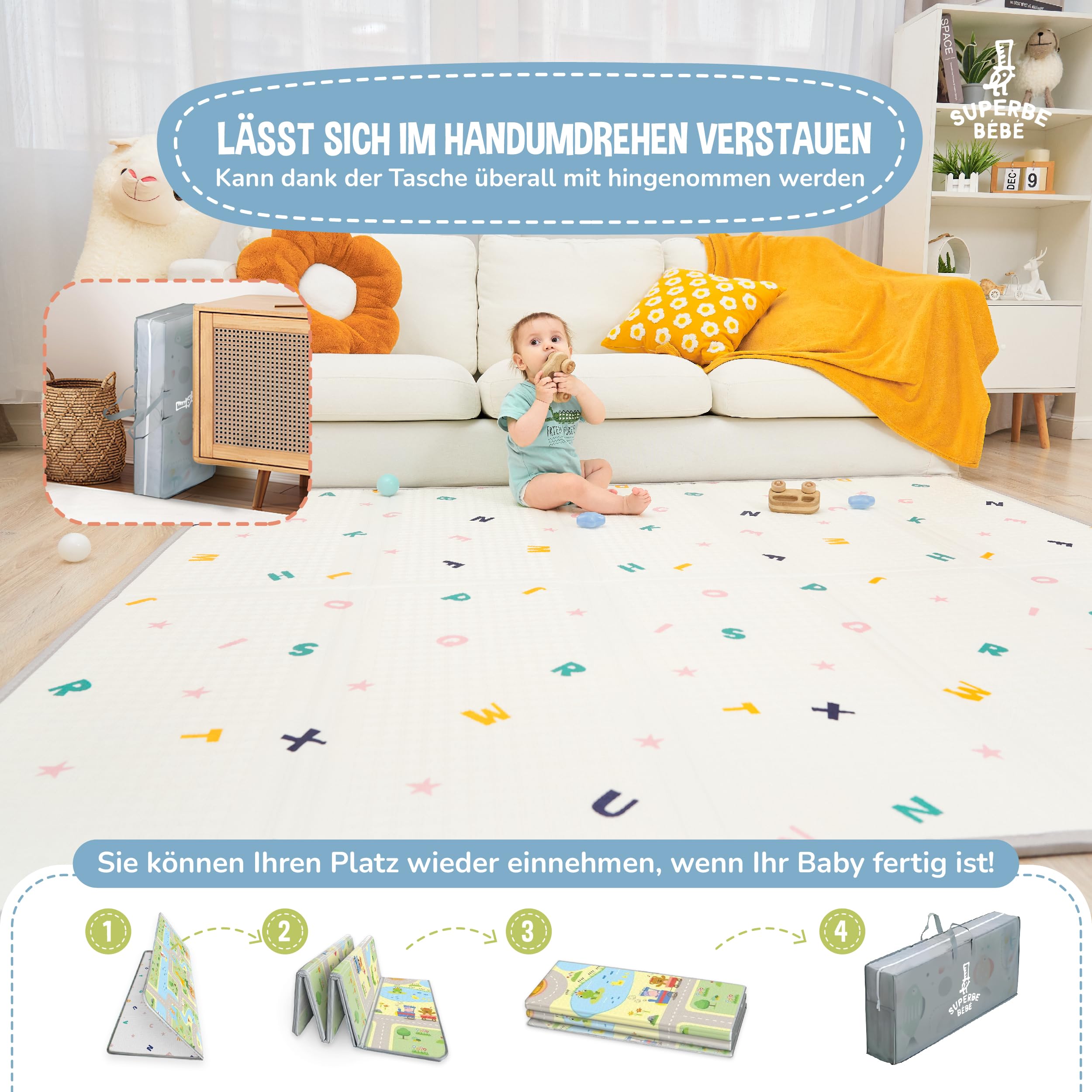 Krabbelmatte Baby Faltbar Spielmatte Kinder Spieldecke 150x180x1cm Krabbeldecke Für Baby - Babymatte Kindermatte - Schaumstoffmatte Kinderteppich- Spielteppich - Bodenmatte Kinder - Babygeschenk