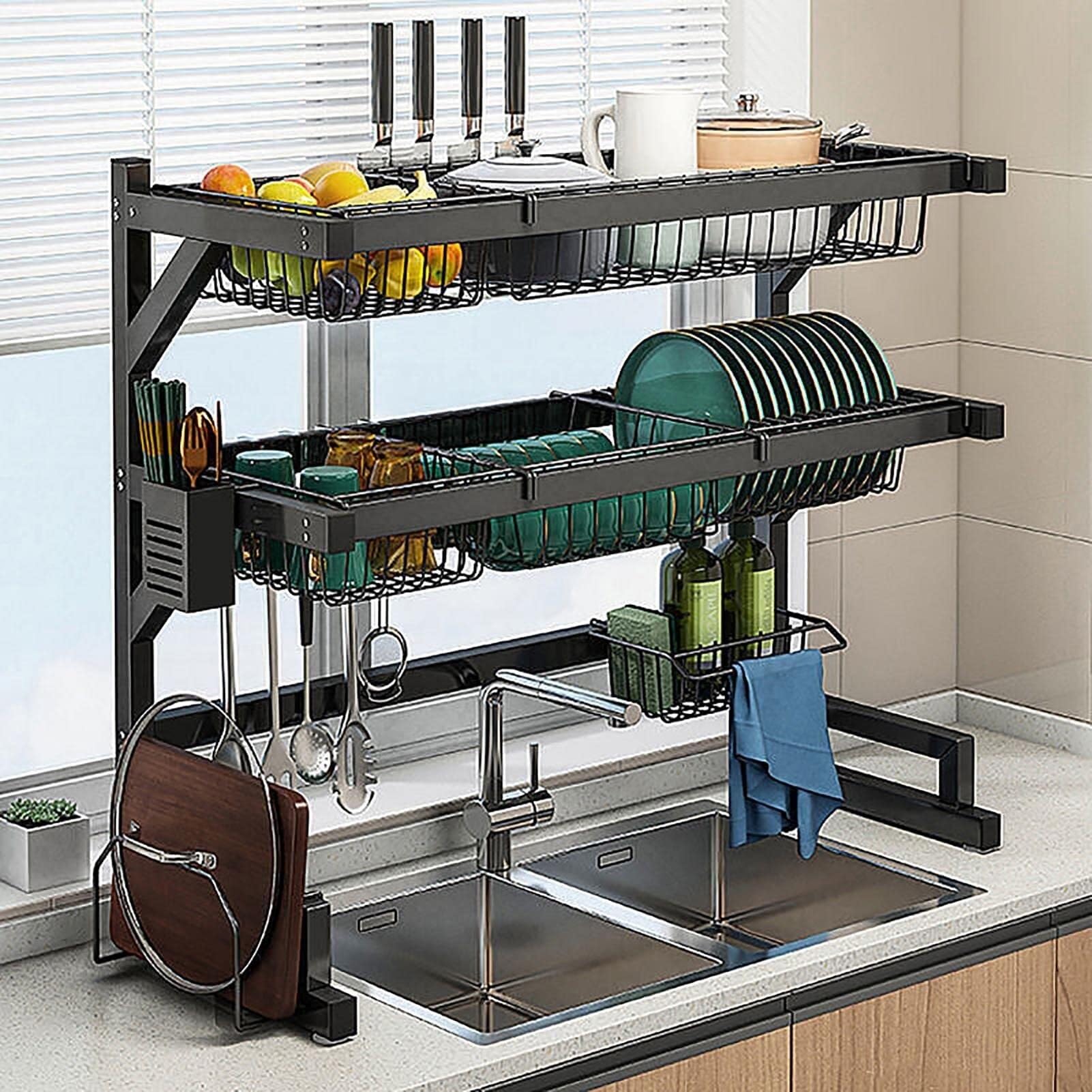 SaryEdge Over The Sink Dish Drying Rack Stainless Steel, Expandable Shelf Rack Rustproof Multipurpose with Bowl Rack,Cup Rack, Drain Board, Sticky Board Rack, Cutlery Rack,