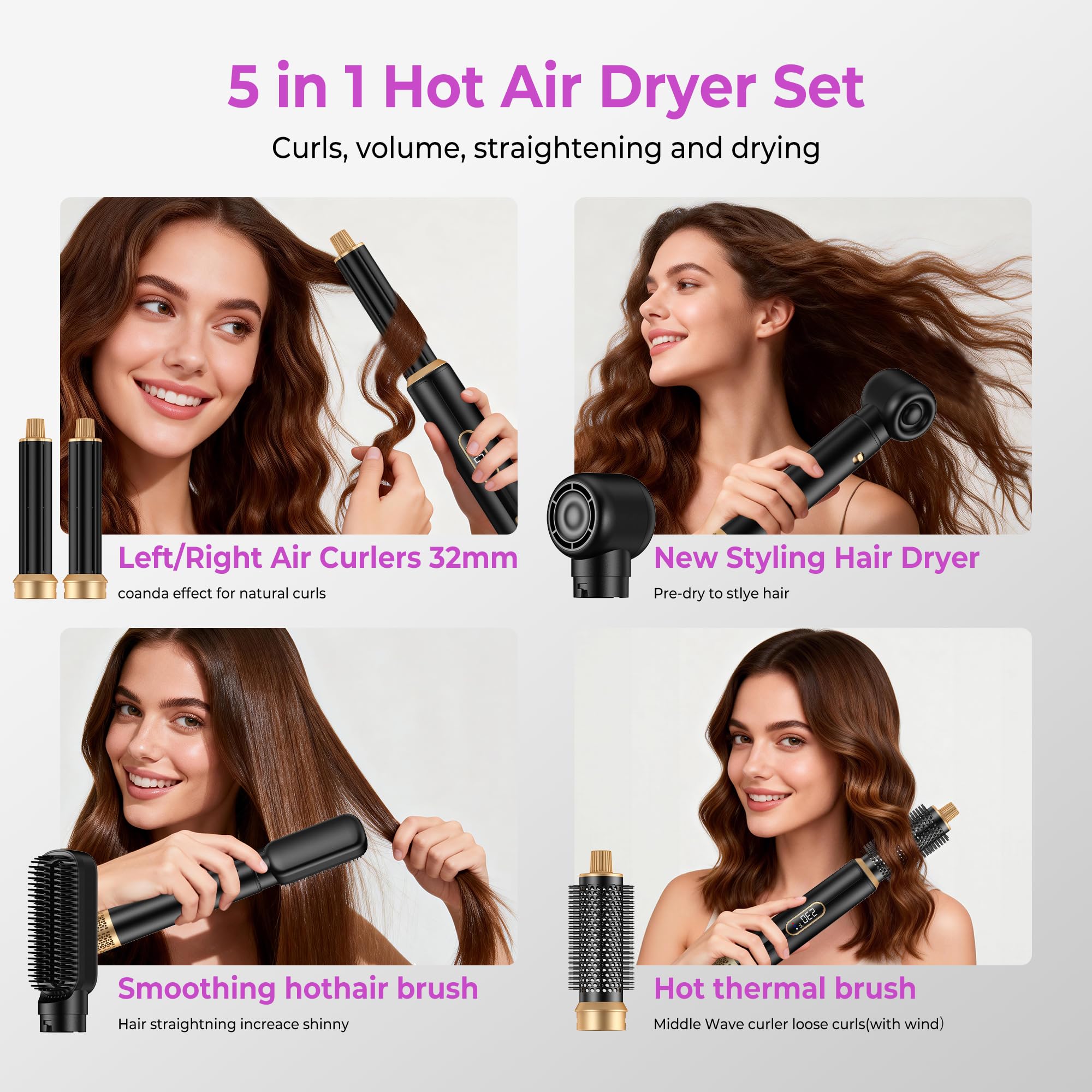 Hairstyler Multistyler 1000 W 5 w 1 lokówka do włosów, lokówka i prostownica do włosów, 3 poziomy temperatury dla objętości, prostowania, lokowania i stylizacji włosów