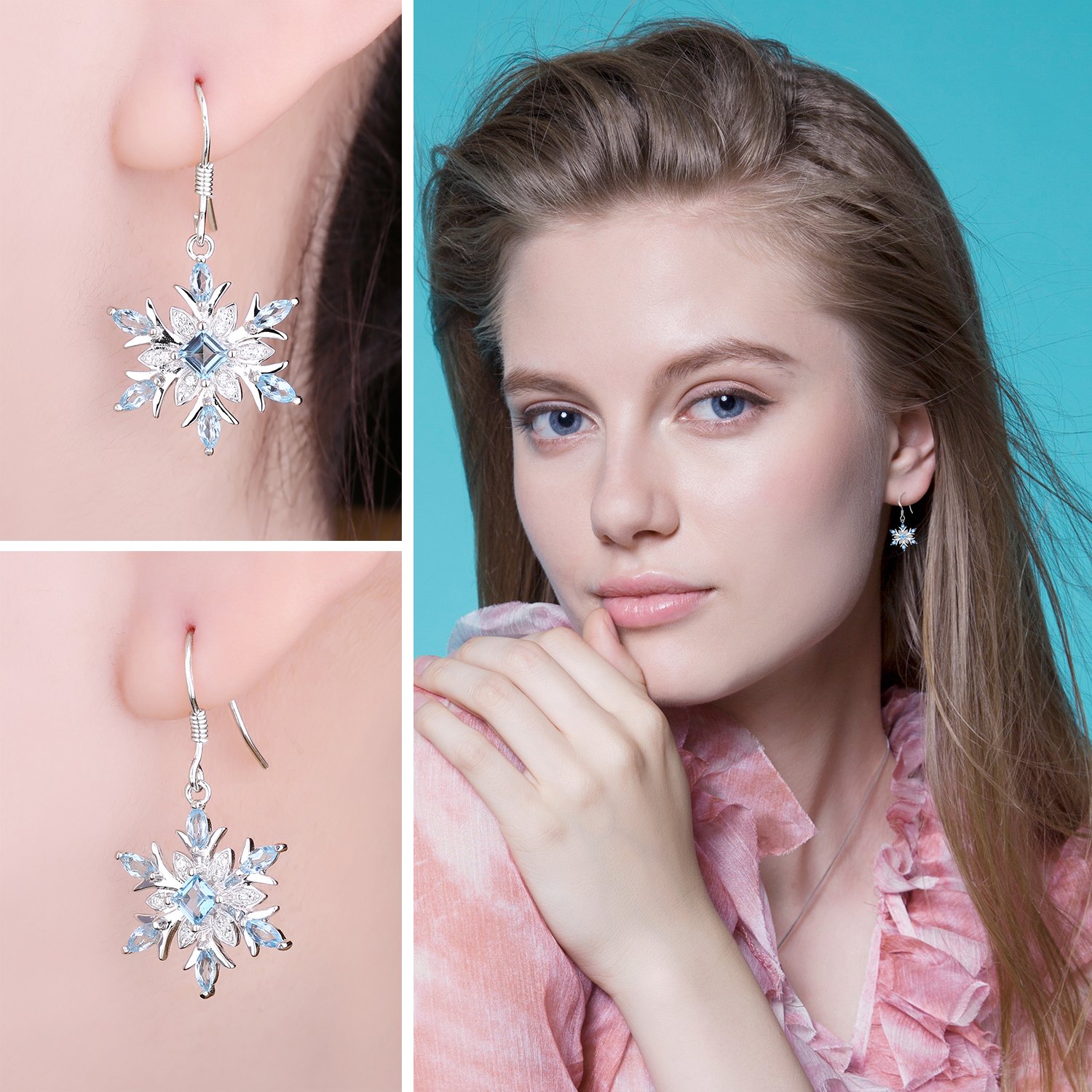 JewelryPalace Snowflake 1,4ct kolczyki z prawdziwym szwajcarskim niebieskim topazem, srebro 925