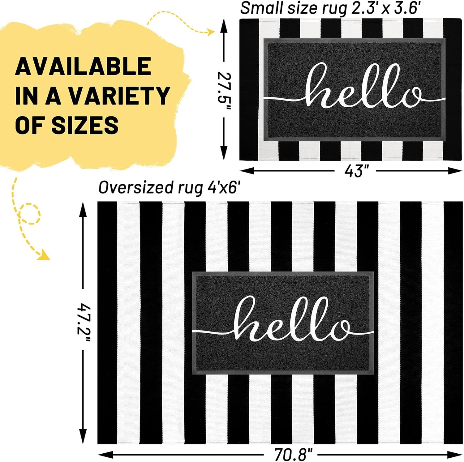 KILOCOCO Black White Striped Rug - 4'X6' Front Door Mat Outdoor, Welcome Mats Rugs Cotton Washable Front Porch Rug Layered Doormats for Kitchen Farmhouse Entryway