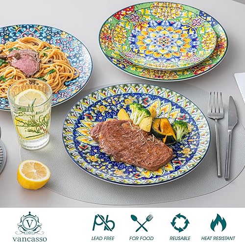 Miniatura 5 de vancasso SIMI - Juego de 6 platos y cuencos llanos de 10.5 pulgadas, cuencos de cereales de 26 onzas, estilo bohemio, aptos para microondas y