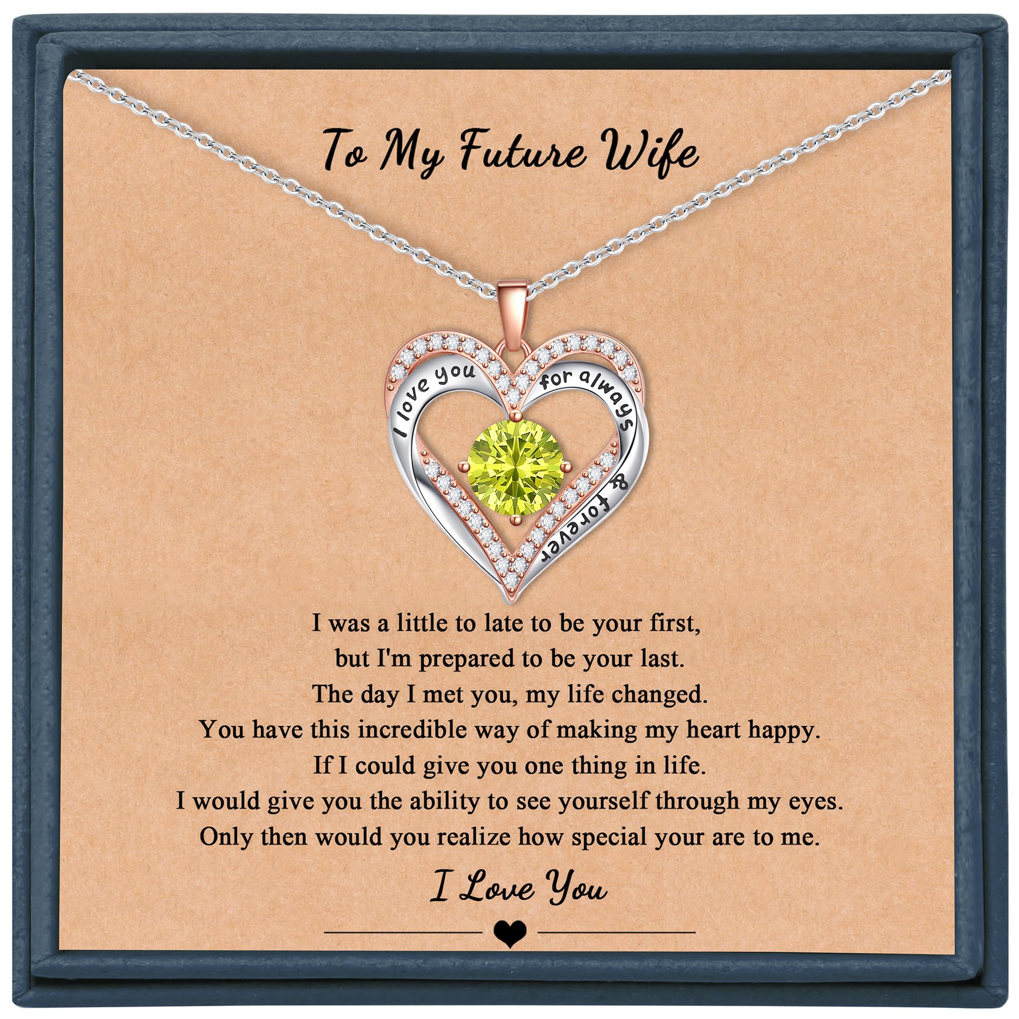 MemgiftNecklaces for Women Birthstone Crystals Jewelry Necklaces Silver Forever Love Heart Pendant Necklace Birthday Gifts for Future Wife Christmas Graduation Valentine's Day Thanksgiving Jewelry