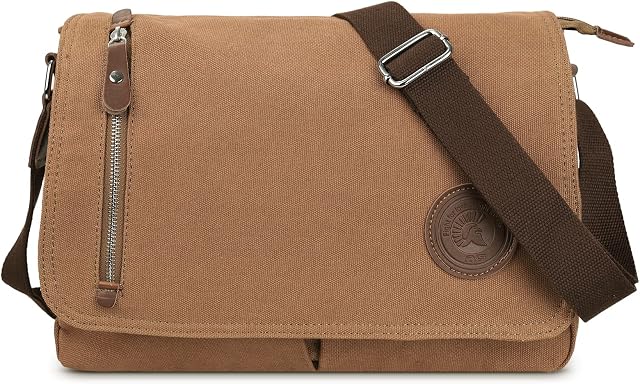 Laptop Bag 14 inch Mens Vintage Casual Fashion Canvas Messenger Bags Briefcase Crossbody Single Shoulder Bag ipad Bag Book Bag Satchel School Bag, 36.8 x 7.6 x 29 cm