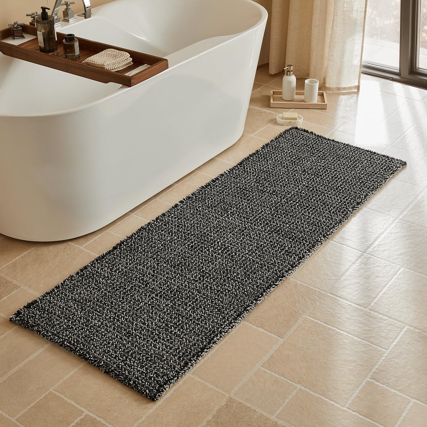 Triohero Waffle Runner Bath Mat - Long Bathroom Rugs Non Slip Washable, Ultra Soft Super Absorbent Quick Dry Boho Farmhouse Bathroom Decor, 24" x 72",