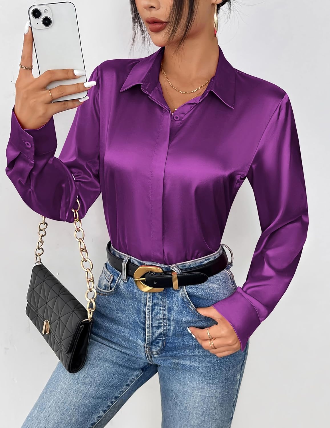 Zeagoo Satin Blouses for Women Casual Long Sleeve Button Down Silk Shirts Dressy Business Work Tunic Top - Image 2